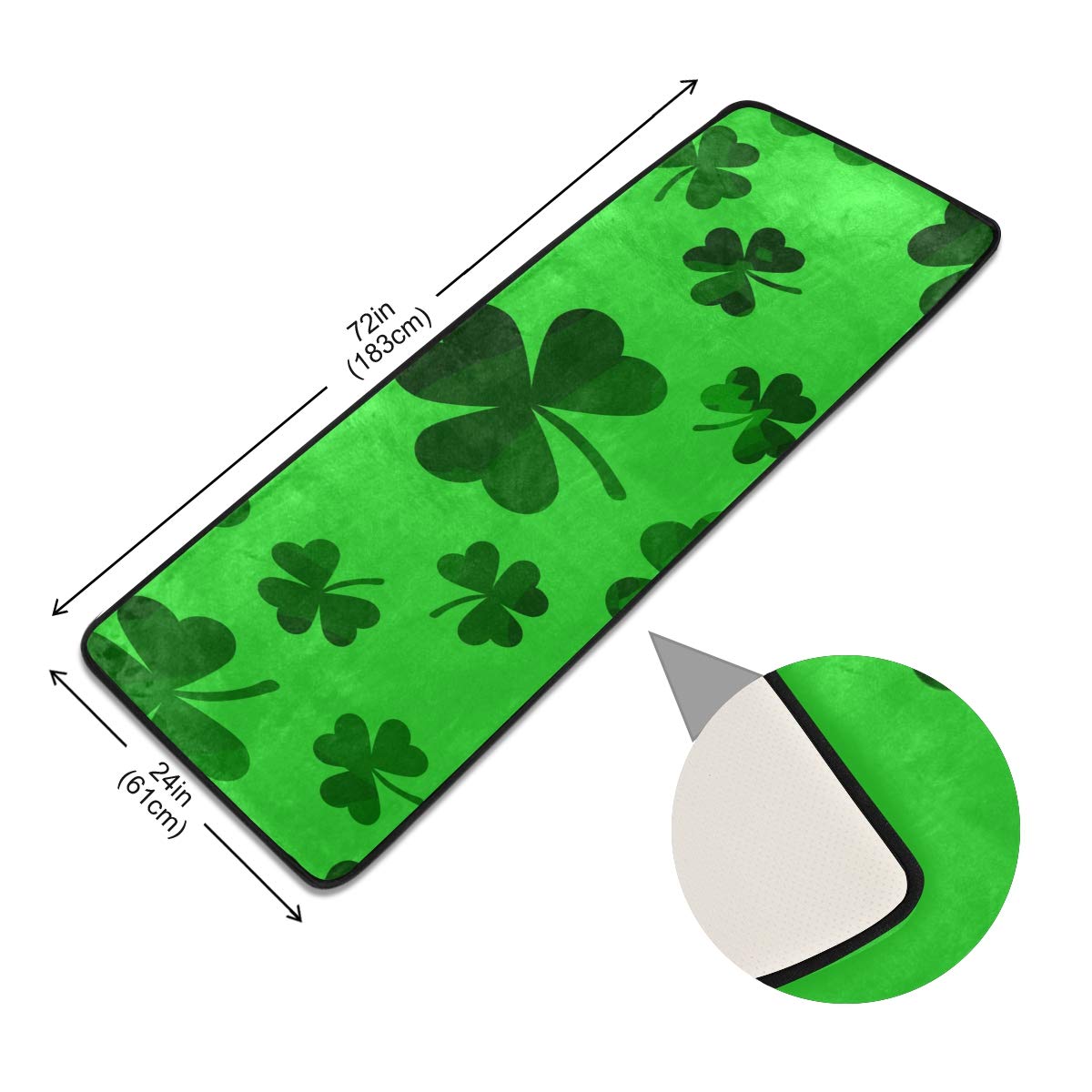 Blueangle St. Patrick's Day Striped Shamrock Area Rug 2' x 6' - Green Long Runner Carpet for Indoor Use, Perfect Welcome Mat for Porch, Kitchen, Bathroom, Bedroom & Entryway - Irish Themed Home Decor for March Celebrations