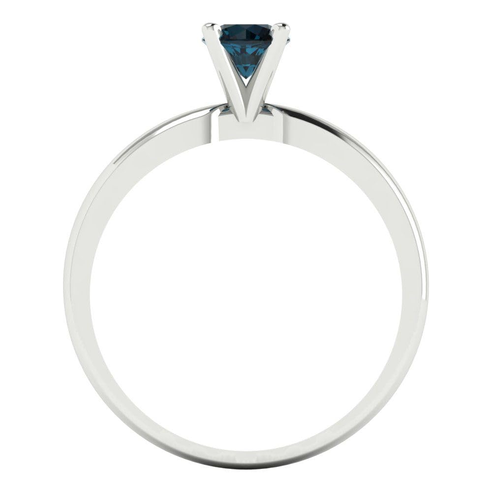 Clara Pucci 0.50 Carat Round Cut Solitaire Natural London Blue Topaz Engagement Ring in 14K White Gold - Perfect for Bridal, Anniversary & Proposal Gifts