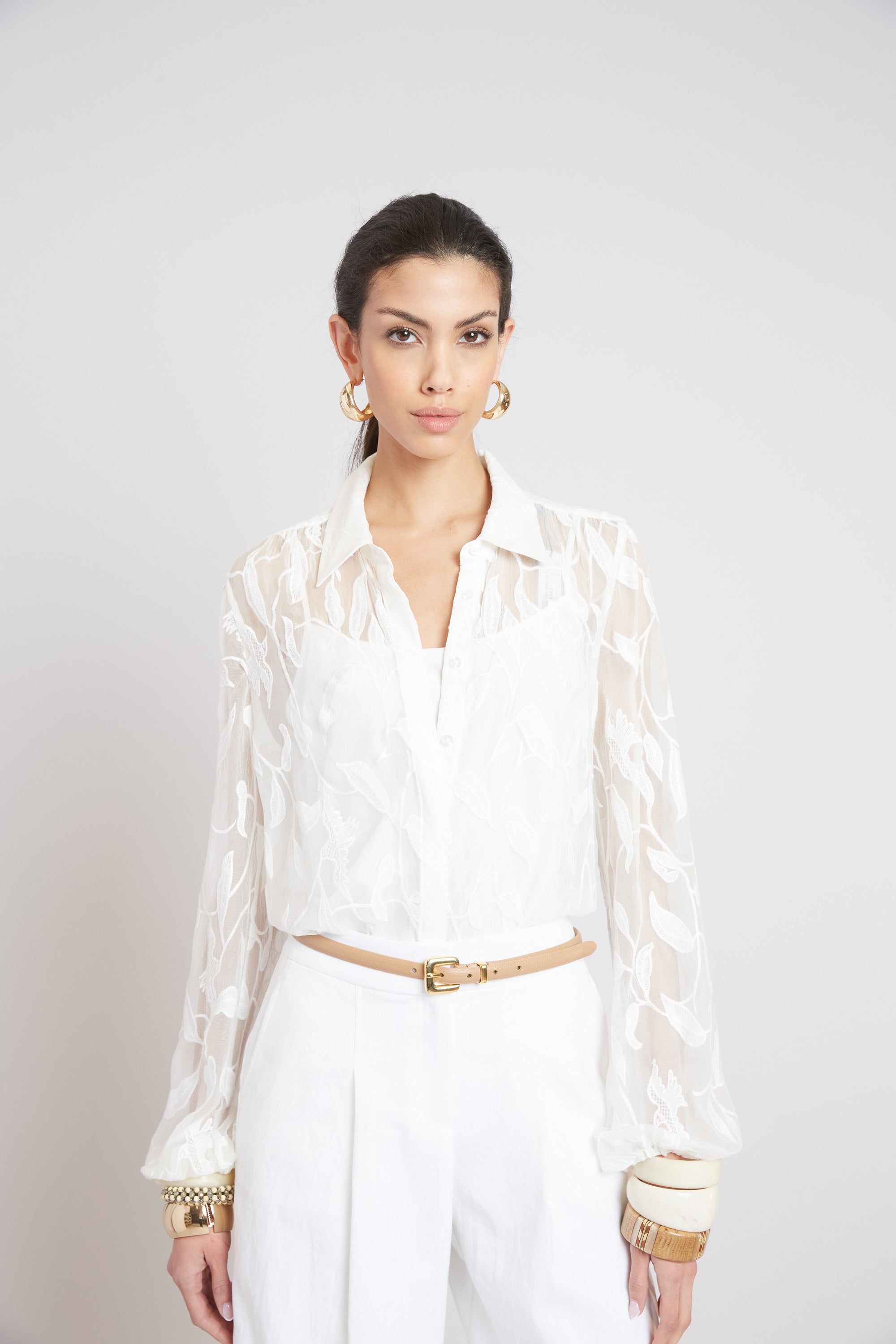 Embroidered Chiffon Blouse for Women - Elegant Floral Design, Lightweight & Breathable - Perfect for Office Wear, Date Night & Summer Outfits
