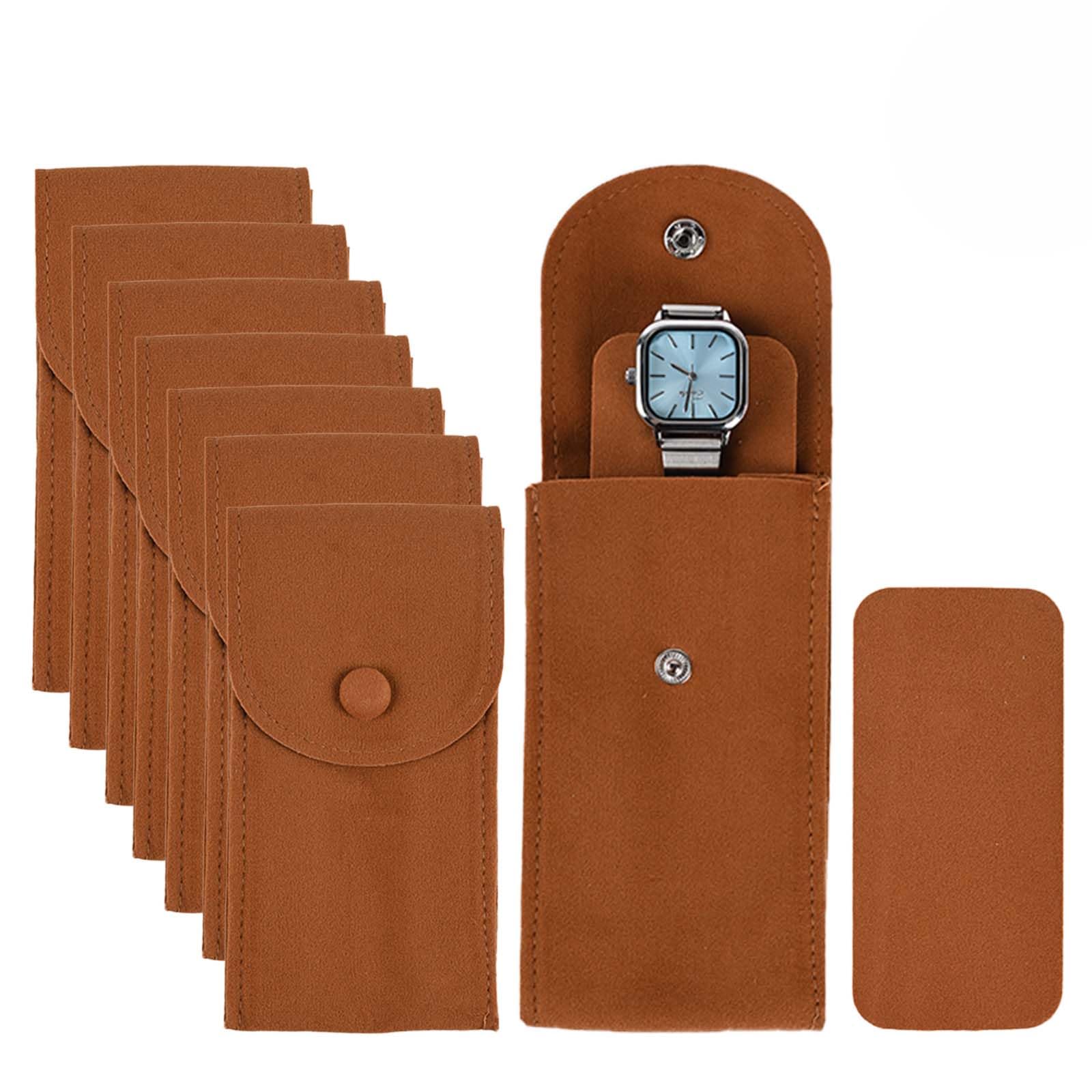 8 Pcs Velvet Watch Pouch - Premium Portable Travel Watch Case with Snap Button, Luxury Jewelry Organizer & Gift Bag for Men Women (Sienna) - Perfect for Travel, Storage & Gifting