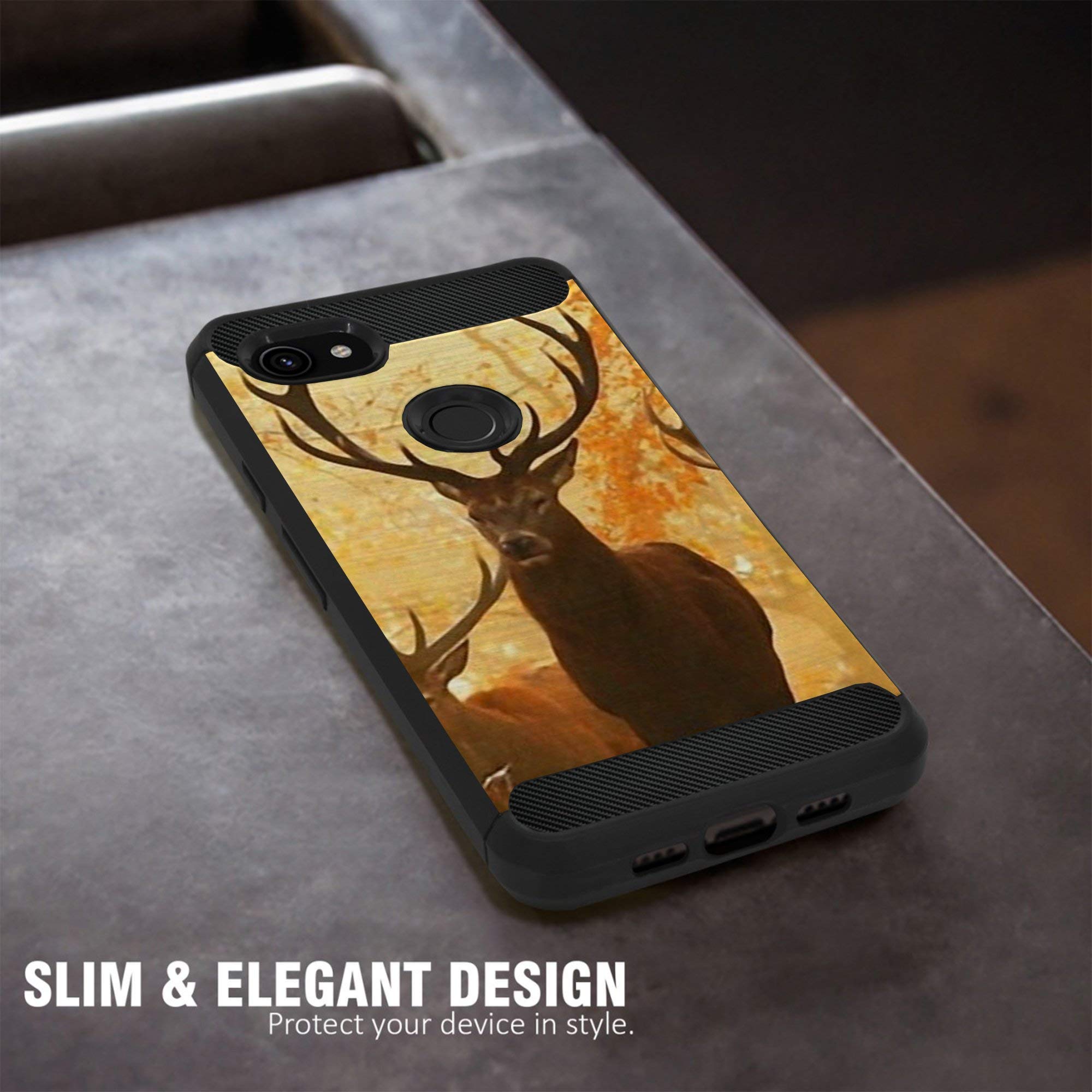 Google Pixel 3A Case - Camo Carbon Fiber Cover (Sunset Deer) for Outdoor Protection