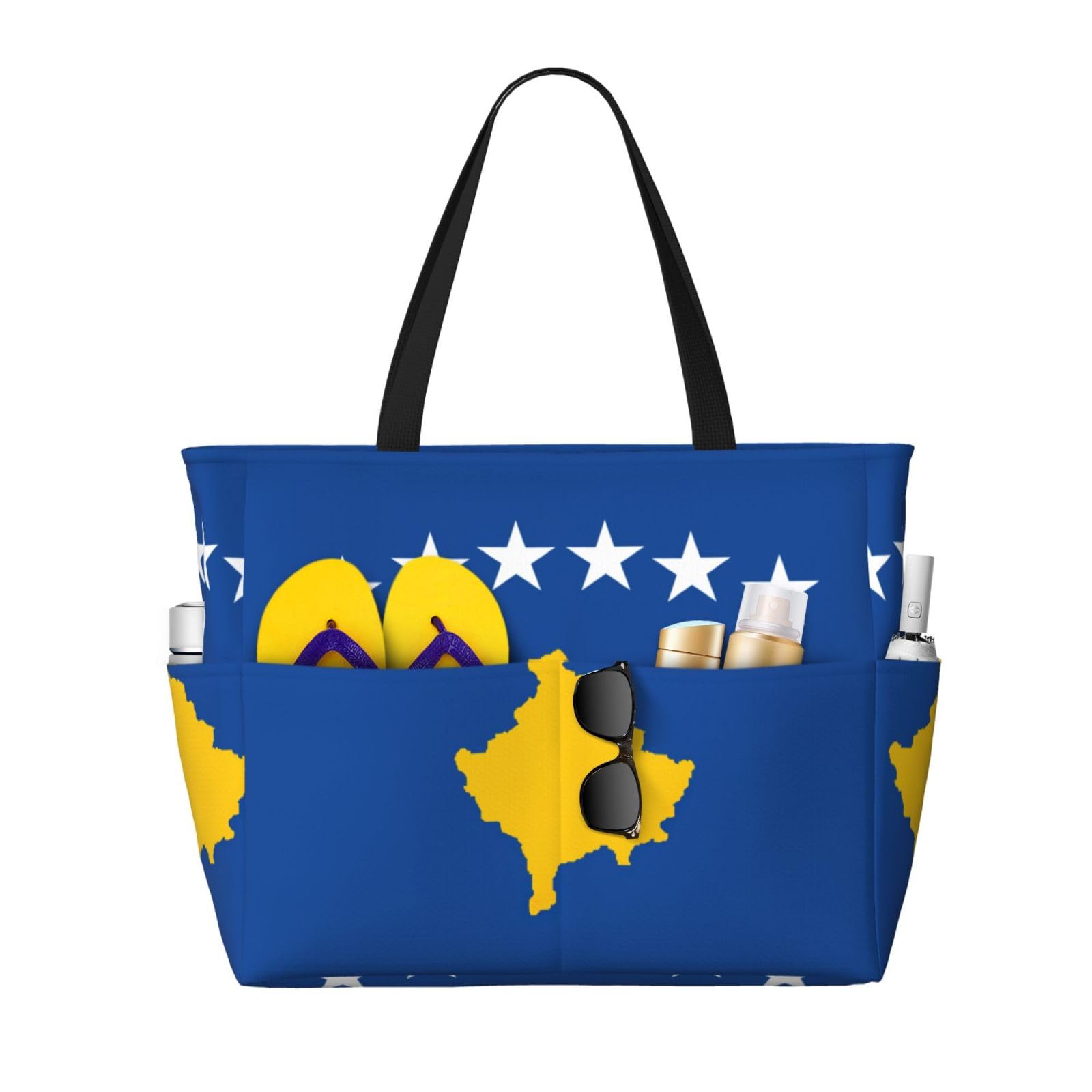Kosovo Flag Print Waterproof Gym Bag - Large Travel Tote for Beach & Sports