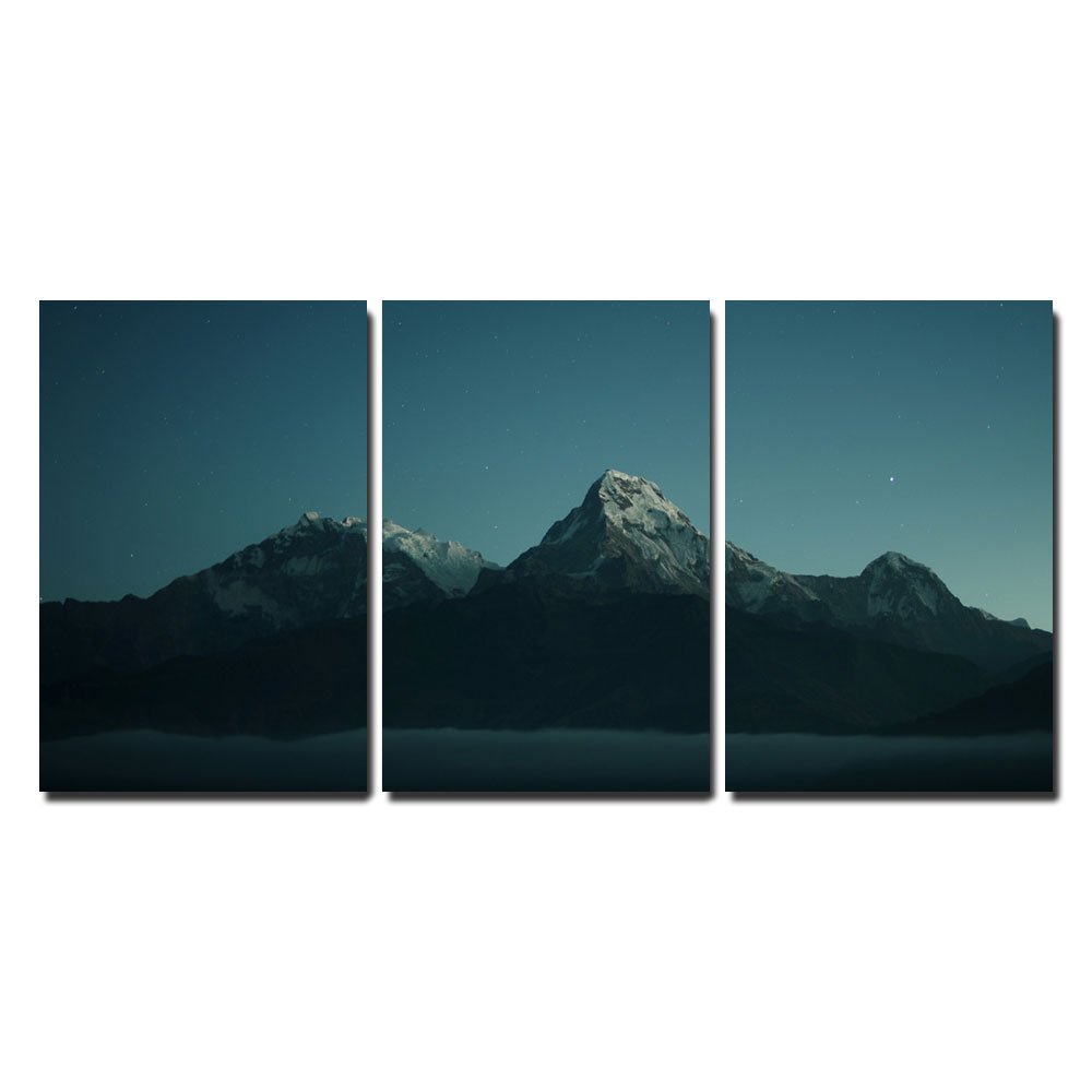 wall26 - 3 Piece Canvas Wall Art Set - Snowy Mountain Peaks at Night Landscape Painting - Modern Framed Home Decor for Living Room, Bedroom & Office - 24