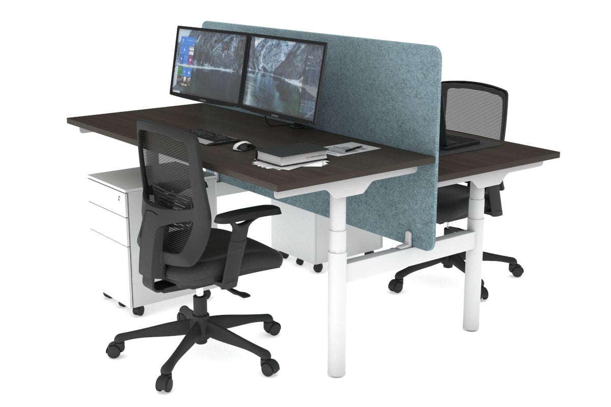 Flexi Premium Height Adjustable 2-Person H Bench Workstation - White Frame [1600L x 700W] - Ergonomic Office & Home Workspace Solution for Collaborative Teams & Remote Workers