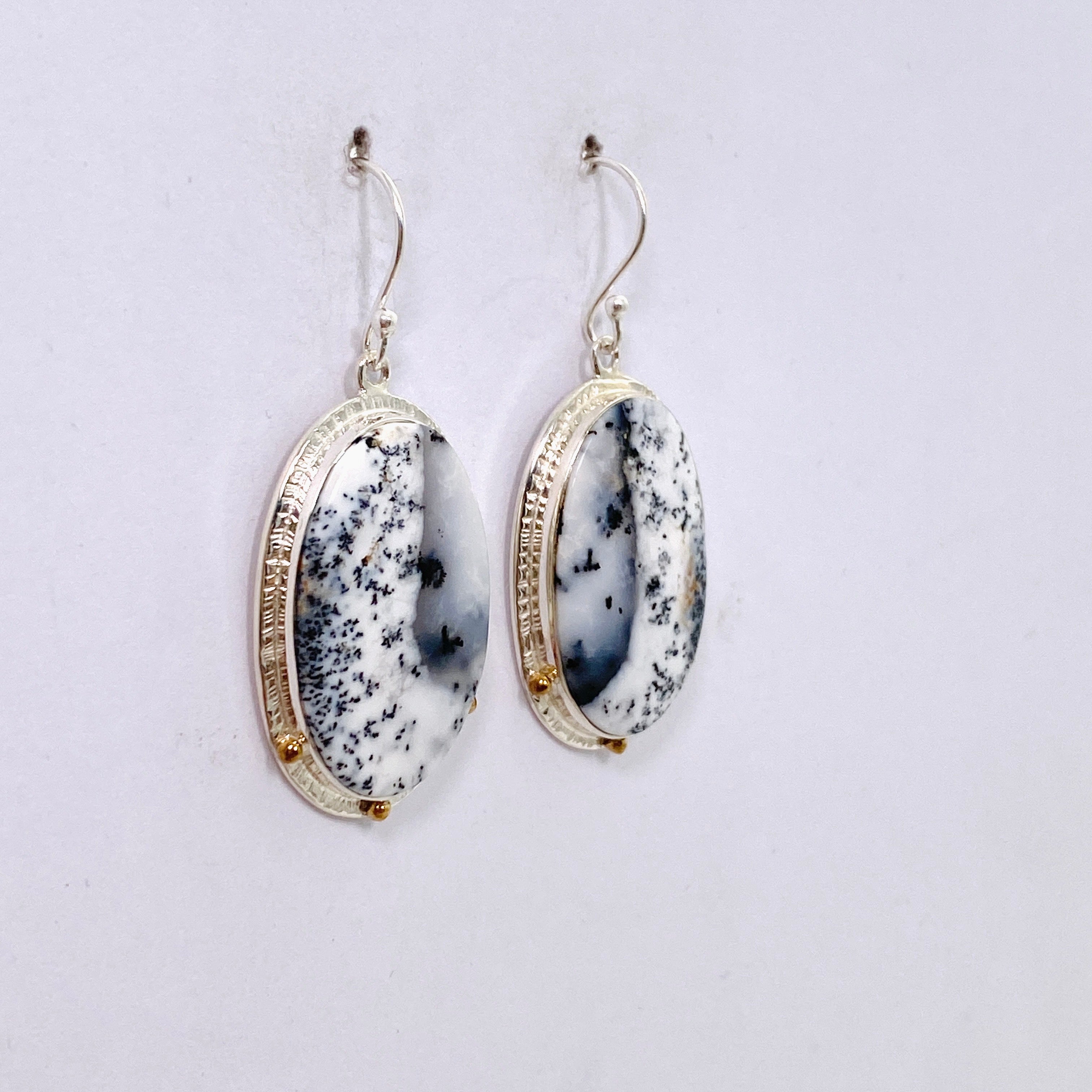Dendritic Opal Oval Cabochon Earrings in Sterling Silver - Elegant Nature-Inspired Jewelry for Women | Perfect for Weddings, Parties & Special Occasions