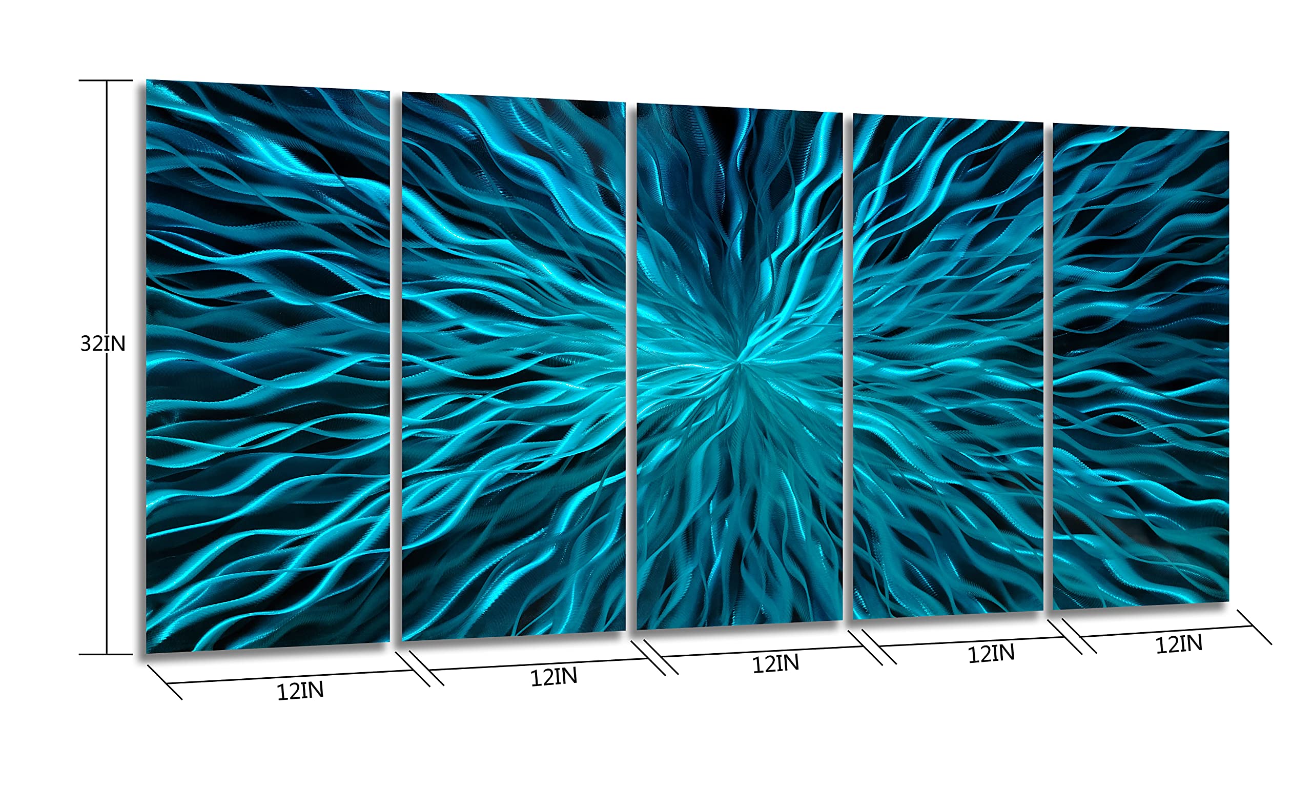 Handcrafted Blue Metal Wall Art Decor - 5 Panel Modern Abstract Aluminum Sculpture for Living Room, Bedroom & Office | Contemporary Home & Office Decor | Perfect for Modern Interior Design & Gift Giving