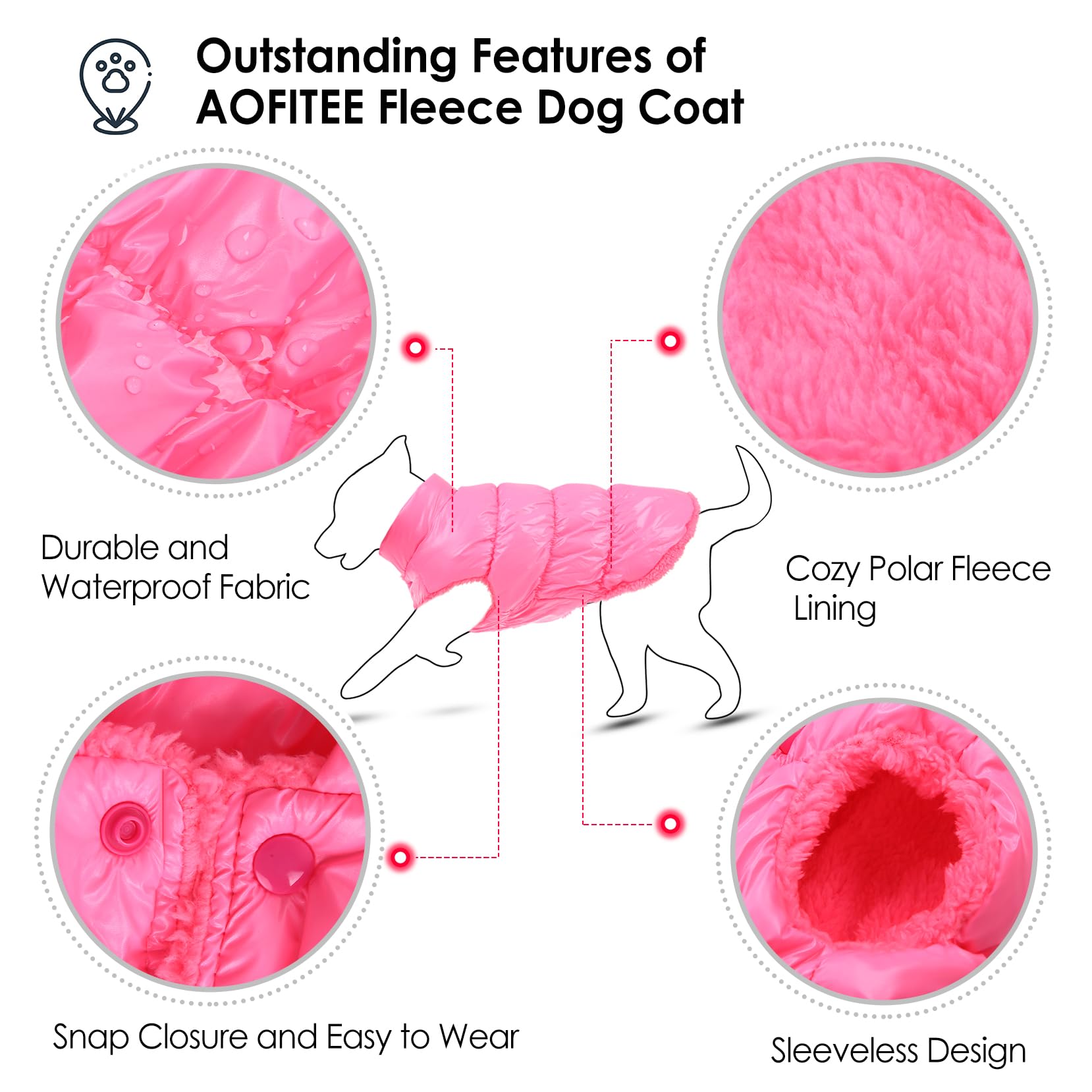 **AOFITEE Waterproof Winter Dog Jacket - Fleece-Lined Puffer Coat for Small & Medium Dogs, Warm Snowsuit Vest for Cold Weather (Pink, 3XL) - Perfect for Outdoor Walks, Snow Play & Winter Adventures**