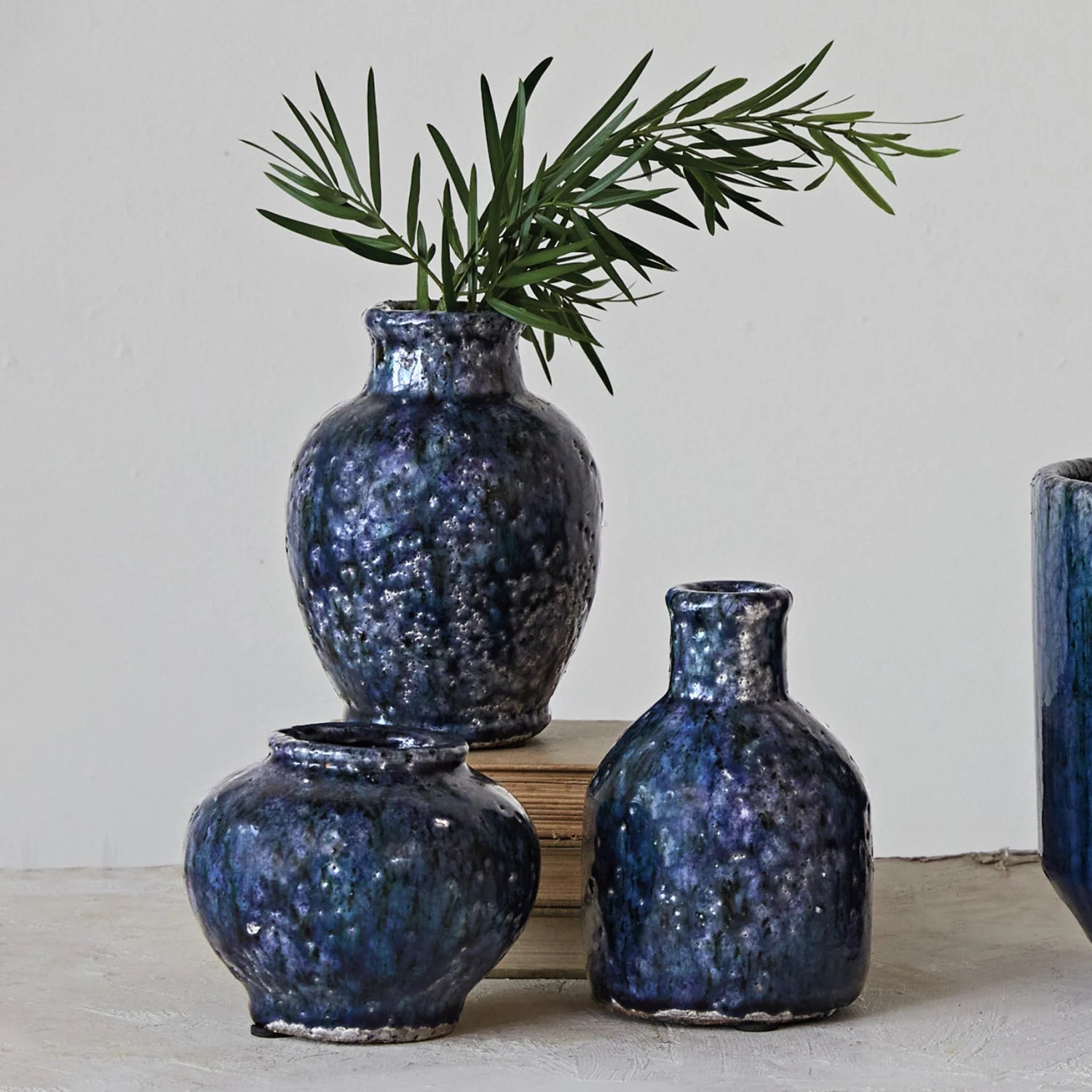 Navy Blue Terracotta Vase Set - Handmade Ceramic Flower Pots for Home Decor, Wedding Centerpieces & Boho Style Interior Design