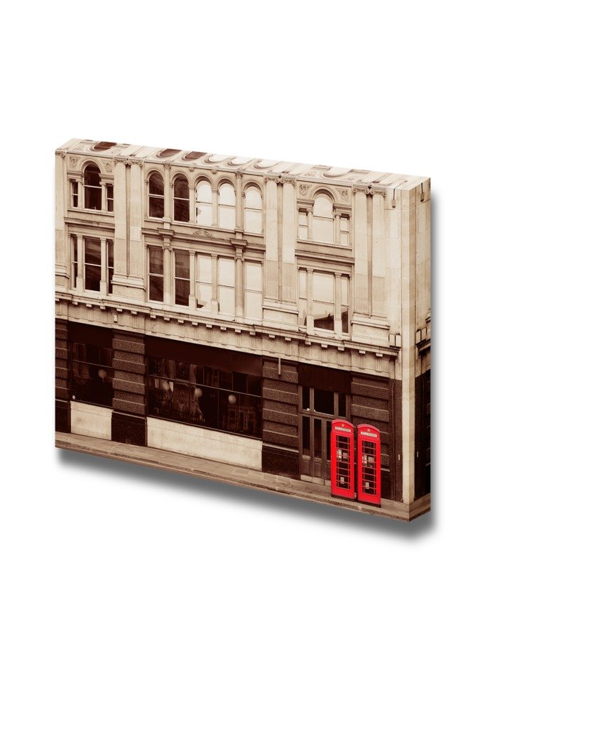 Vintage Red Telephone Booth London Street Canvas Wall Art - 16x24 Inches Retro British Decor for Home, Office & Gifts