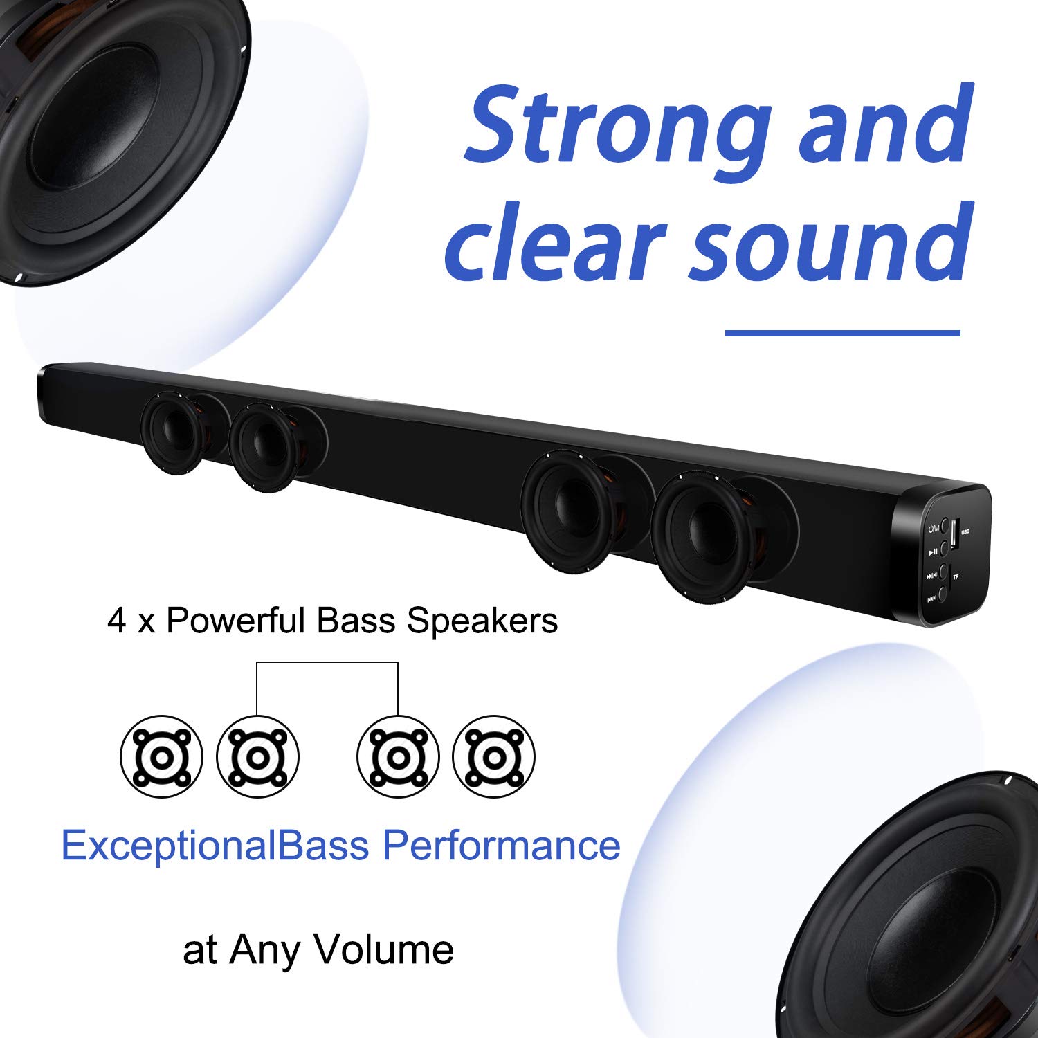 Premium Bluetooth Soundbar for TV with Surround Sound - 4 Driver Home Theater Speaker System, Wireless TV/PC/Phone/Tablet Connectivity, Remote Control & Wall Mountable - Perfect for Movie Nights & Gaming Setup