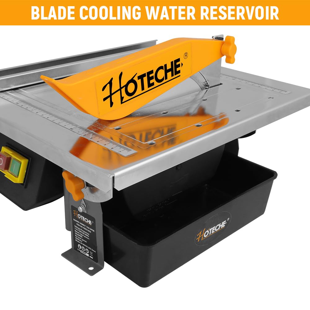 Hoteche 7-Inch Wet Tile Saw with 5A Motor - Adjustable Cutting Depth & Built-In Water Reservoir for Ceramic, Porcelain, and Stone Tiles - Perfect for DIY Home Renovation and Professional Tile Installation Projects
