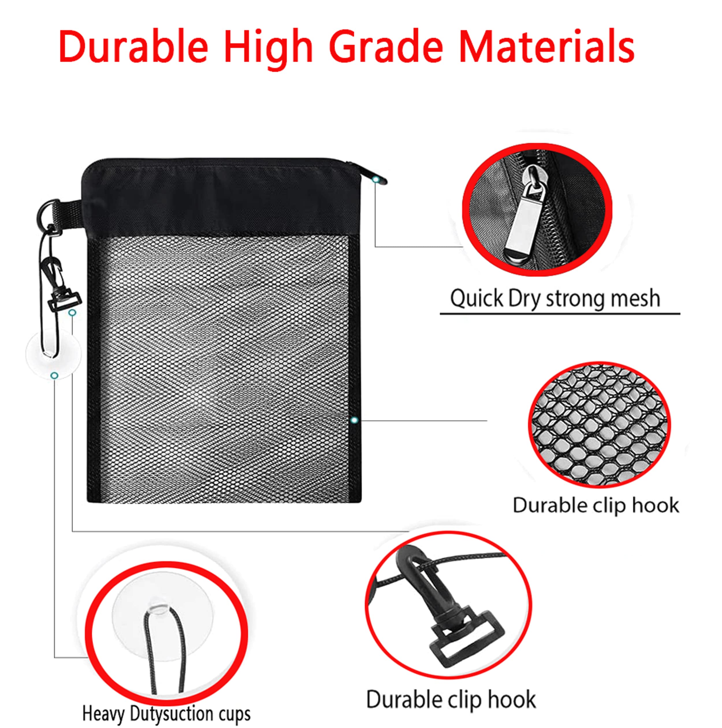 Waterproof Multifunctional Toiletry Shower Bag for Gym, Travel & Camping - Mesh Hanging Organizer with Suction Cups, Zipper & Drawstring Pouch - Compact Lightweight Toiletry Caddy for Shower, Swimming & Outdoor Activities
