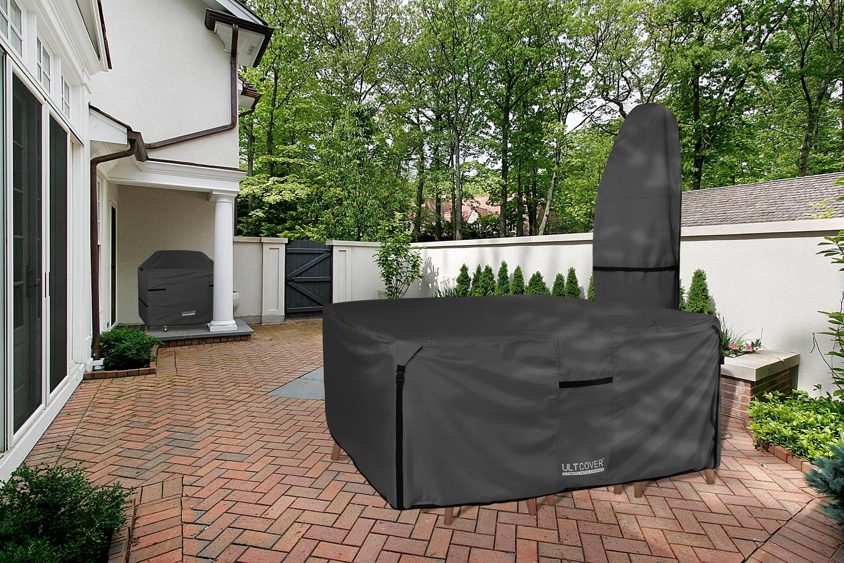 ULTCOVER 600D Heavy Duty Waterproof Square Patio Table and Chair Cover - 54 Inch Outdoor Furniture Protector, Durable 600D Oxford Fabric, All Weather Protection for Patio, Deck, Garden (Black) - Perfect for Backyard BBQs, Poolside Lounging & Outdoor Dining