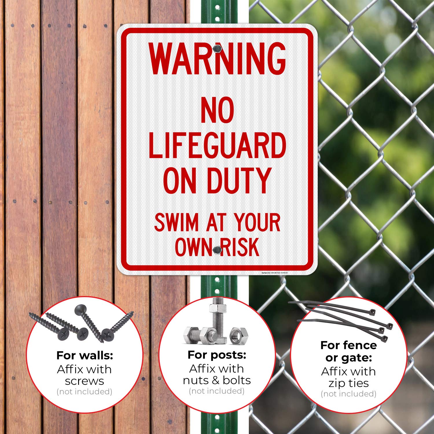 No Lifeguard On Duty Sign - 24x30 Inches Reflective Aluminum Pool Safety Sign (SI-6702) | 3M EGP Fade-Resistant for Indoor & Outdoor Use | Made in USA | Perfect for Swimming Pools, Water Parks & Beach Safety