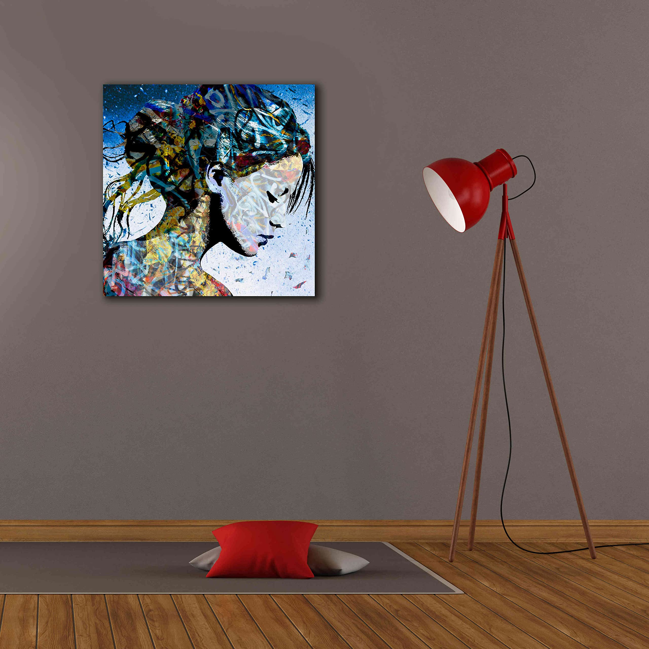 Epic Graffiti 'THE MODEST GIRL' by DB Waterman - 26x26 Inch Modern Wall Art Canvas Print - Perfect for Living Room, Bedroom & Office Decor