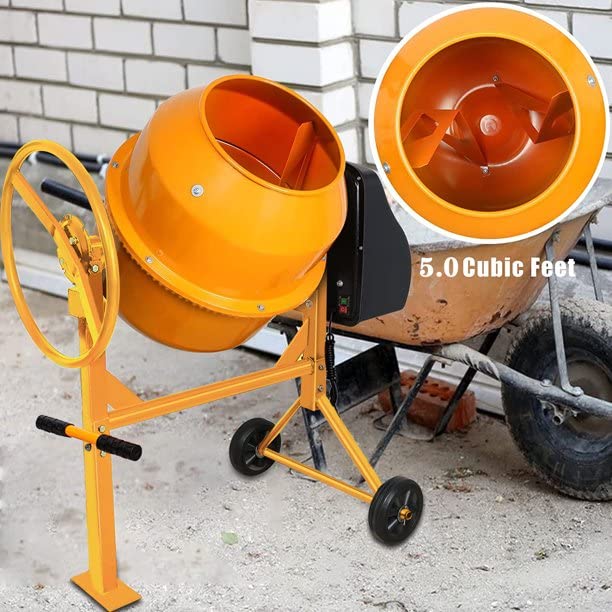 5 Cu Ft Electric Cement Mixer | 2/3 HP Portable Concrete Mixer Machine | 140L Wheelbarrow Mixing Tool for Stucco & Mortar (Steel Construction) | Perfect for DIY Projects, Home Renovations & Small Construction Jobs