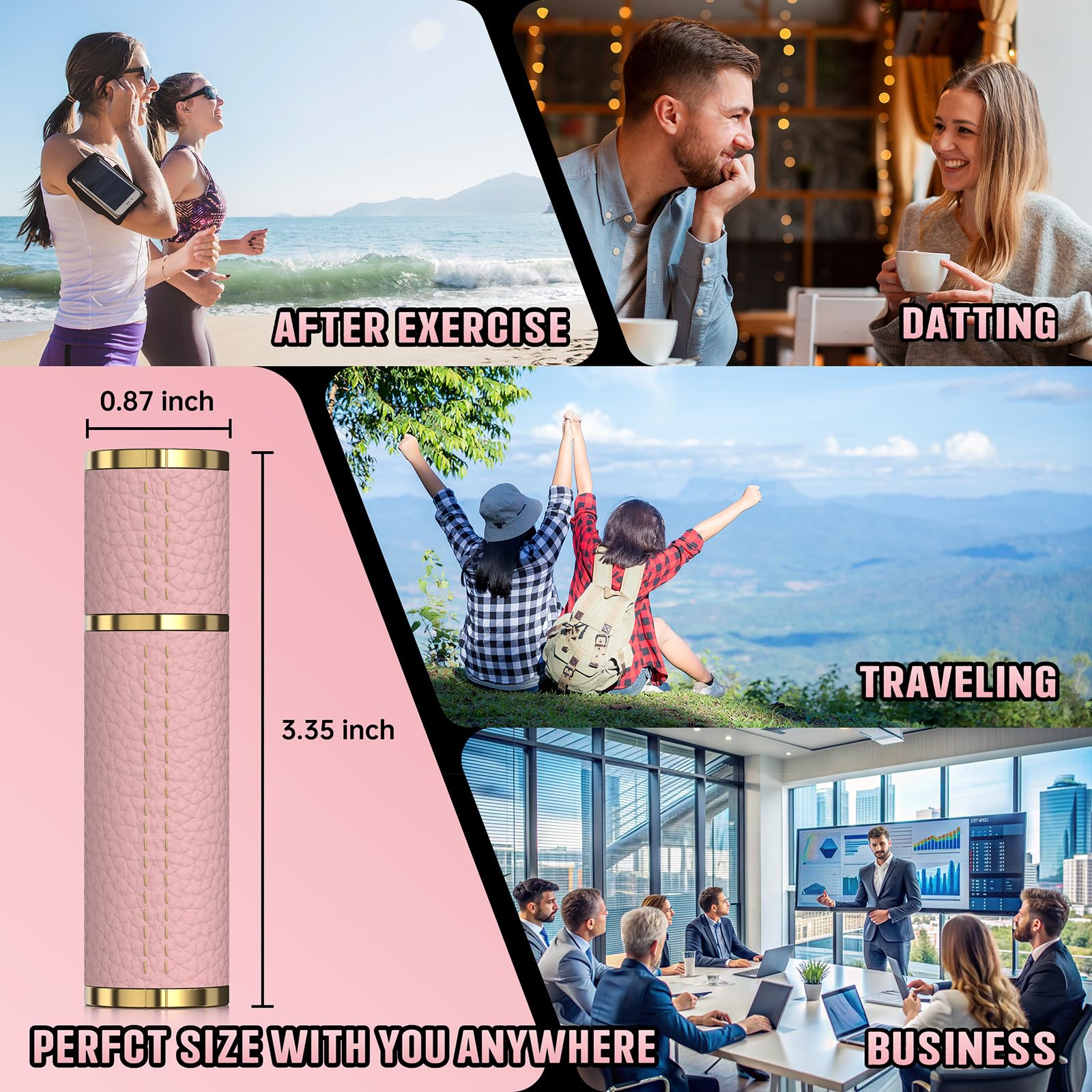 Refillable Travel Perfume Bottle - 5ml Portable Perfume Atomizer & Cologne Sprayer - Mini Empty Fragrance Spray Bottle for Women & Men (Pink) - Perfect for Airplane Carry-on, Gym Bag & Purse Essentials