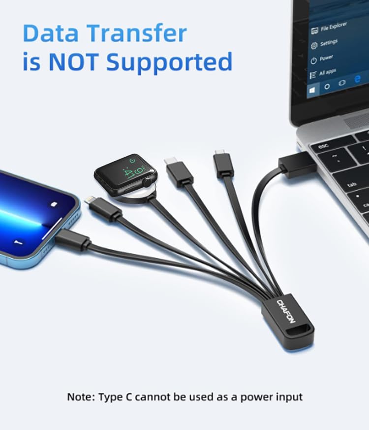 CHAFON 6-in-1 Multi Charging Cable Short (3ft) - Fast Charging USB C/Micro USB Adapter for iPhone, Android, iWatch, Tablets & Power Banks | Perfect for Travel, Office & Home Use