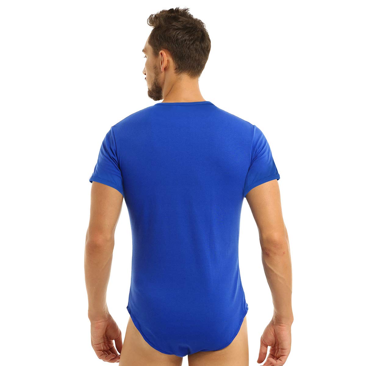 dPois Men's Button Crotch Thong Bodysuit - Short Sleeve Lingerie Pajamas for Sleepwear & Sensual Wear | Comfortable Stretch Fabric for Nighttime & Intimate Moments