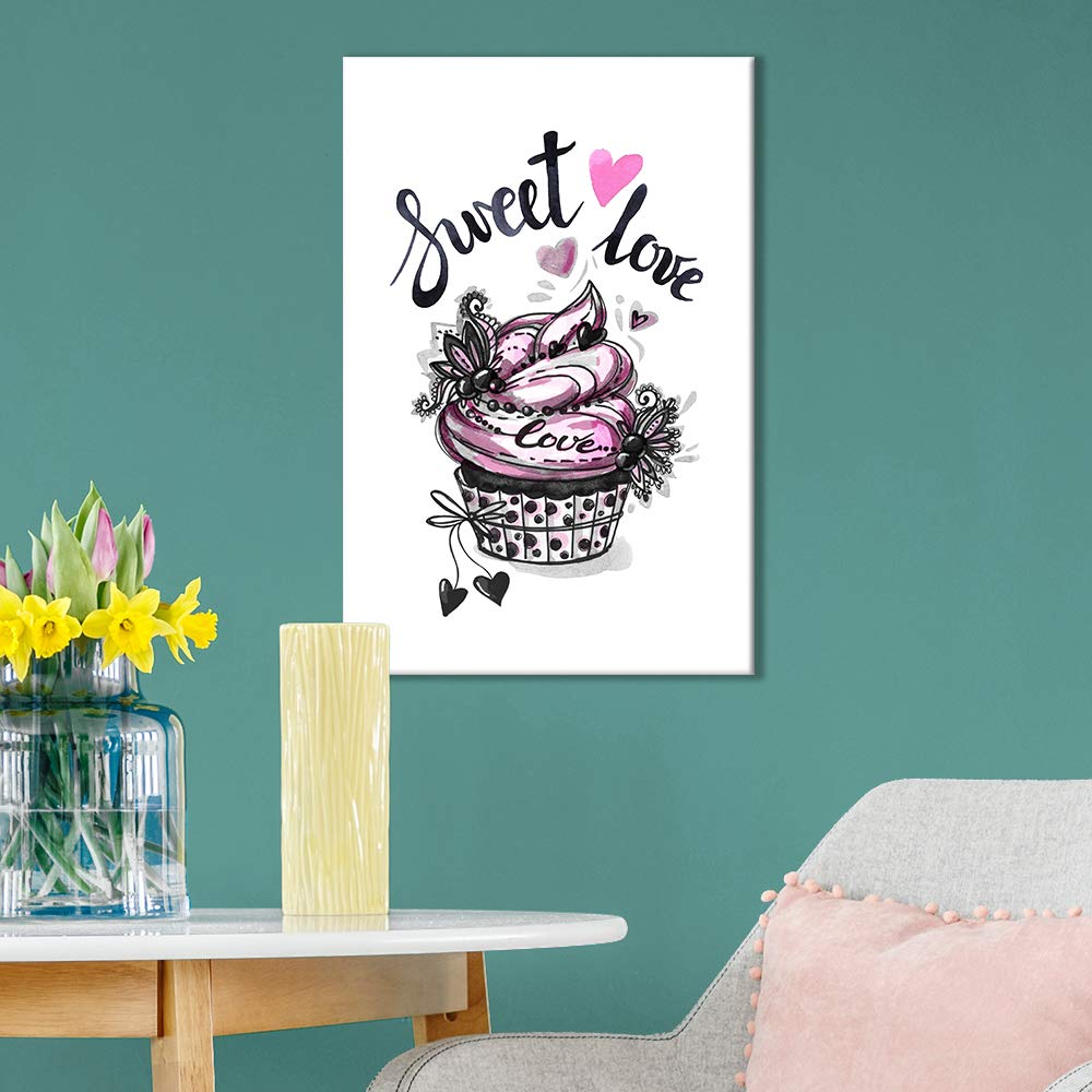 Wall26 - Hand Drawn Cupcake Concept Canvas Wall Art - 32x48 Inch Giclee Print Gallery Wrap Modern Home Decor - Ready to Hang Painting for Kitchen, Dining Room & Cafe Decor