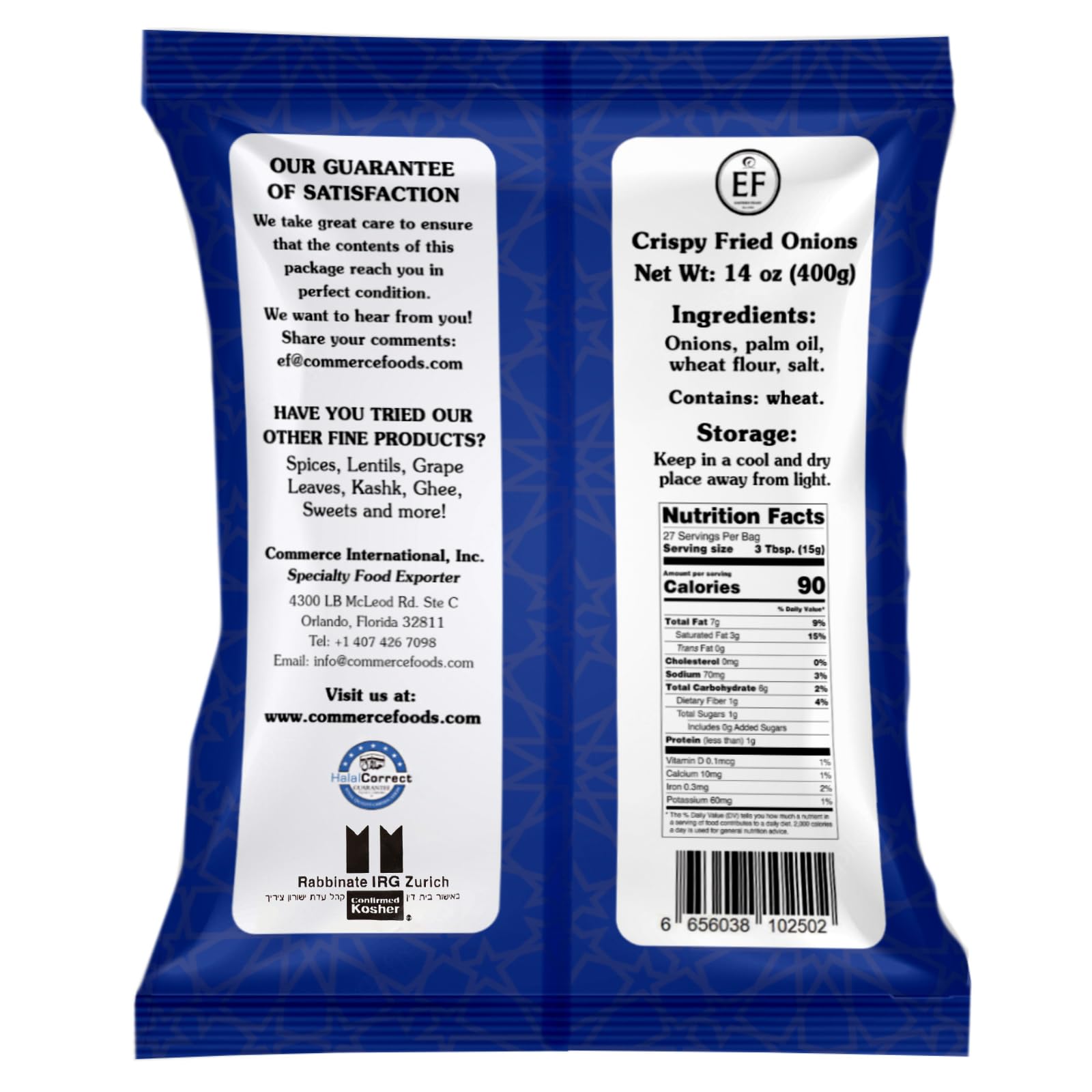 EF - Crispy Fried Onions 400g (14 oz) | Kosher & Halal Certified | Premium Dutch Onions | Perfect for Salads, Burgers, Casseroles & Asian Cuisine