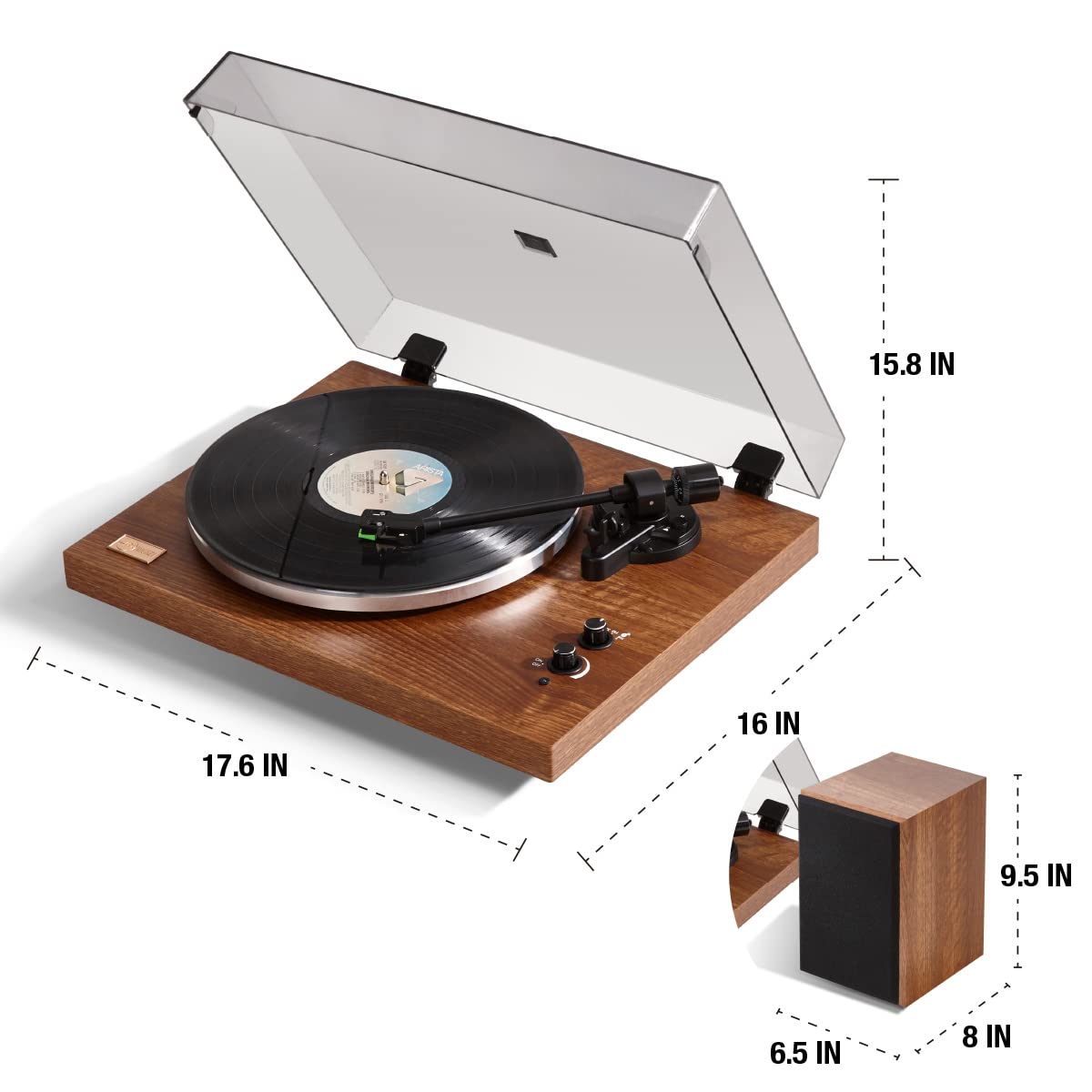 Arkrocket Cassini High Fidelity Bluetooth Record Player with Built-in Speakers - Belt Drive Vinyl Turntable with Moving Magnet Cartridge, Bluetooth 5.0, AUX Input/Output - Perfect for Home Entertainment & Vinyl Collection (Walnut Finish)