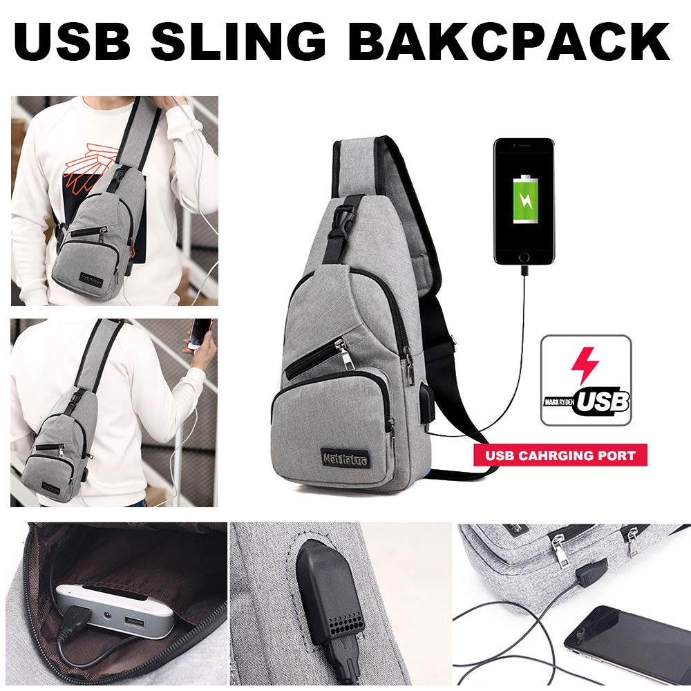 Lightweight Travel Gym Bike Sling Bag with USB Charging Port - Waterproof Shoulder Backpack for Men & Women - Perfect for Cycling, Workout, Hiking & Daily Commute