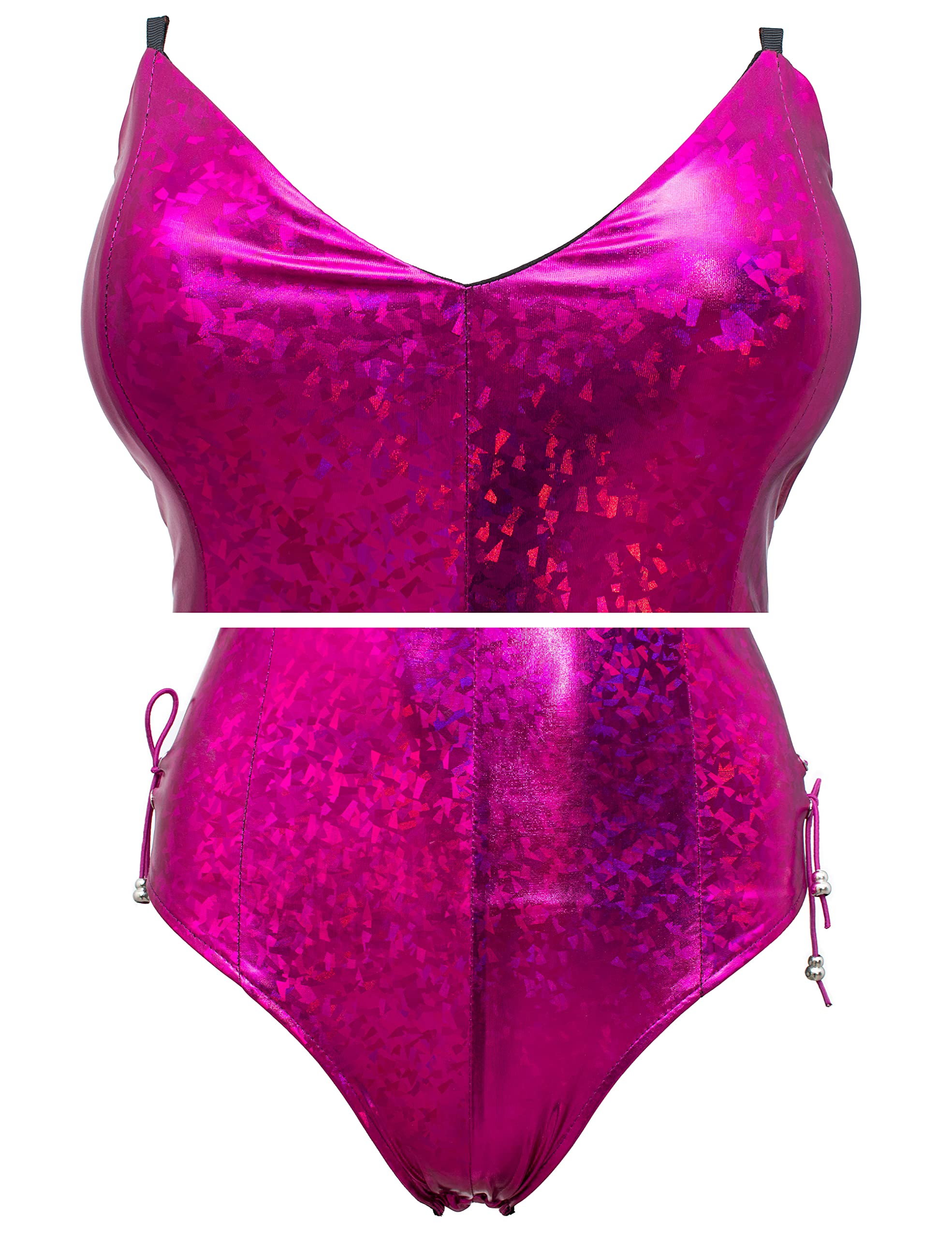 Women's Bunny Costume - Holographic Shining Sparkle Bodysuit with Stockings | Anime Cosplay, Senpai Outfit, Party Dress for Halloween, Rave & Costume Events