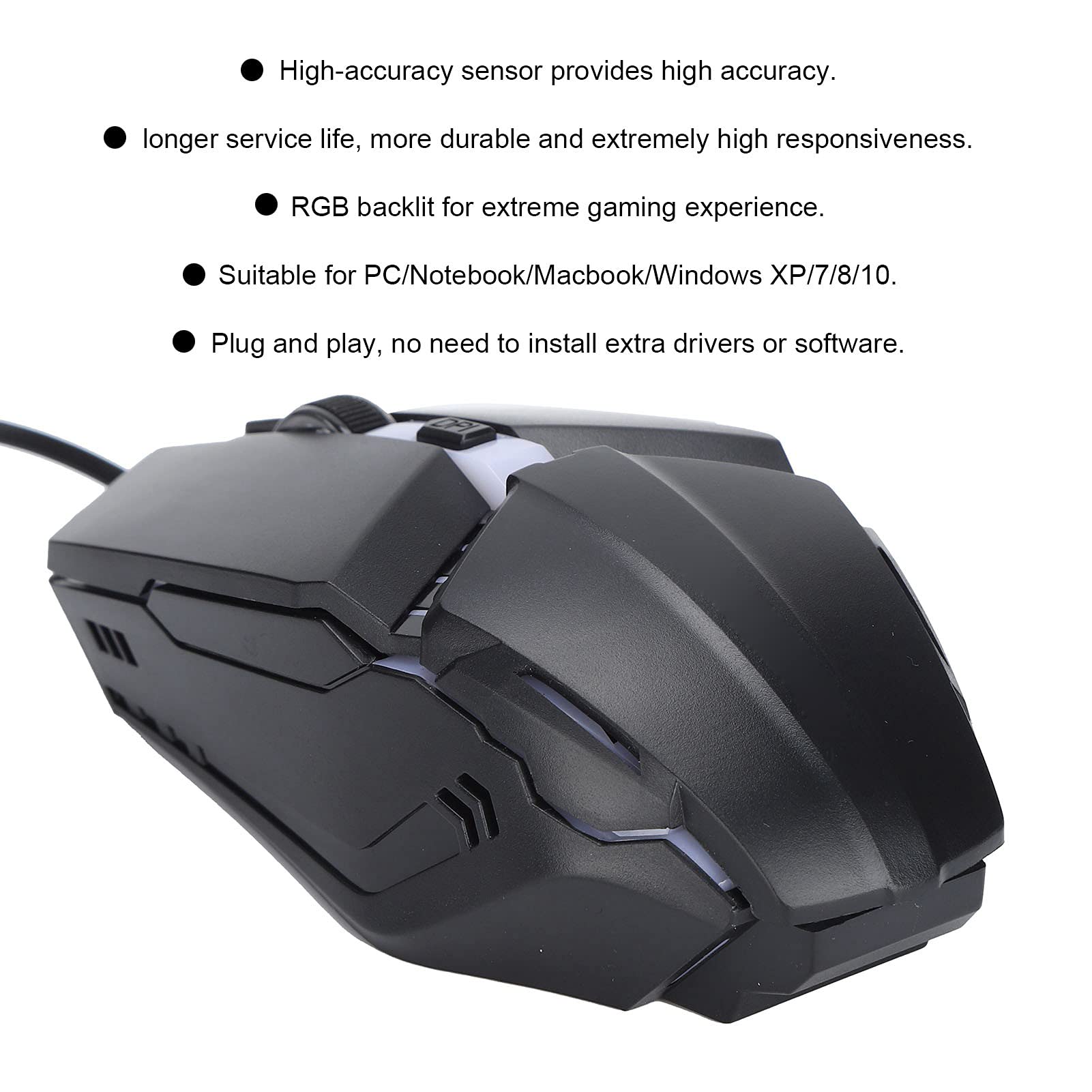 Tosuny RGB Wired Gaming Mouse - 1000DPI, 3 Adjustable Levels for PC & Laptop Gaming