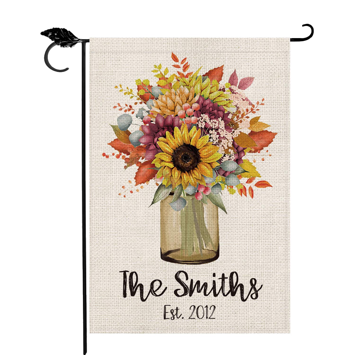 Custom Personalized Sunflower Mason Jar Garden Flag - Double Sided 12x18 Inch Rustic Farmhouse Decor with Family Name & Established Year | Perfect for Outdoor Yard, Porch & Garden Decoration