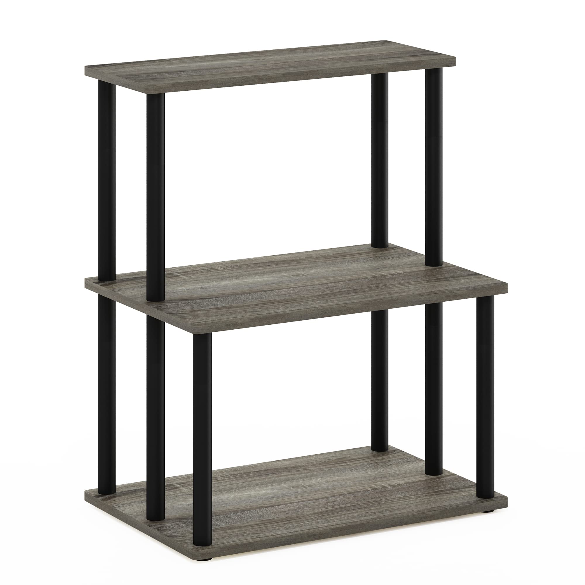 Furinno Turn-N-Tube 3-Tier Multipurpose Printer Stand - Tool-Free Assembly Storage Shelf for Office & Home - French Oak Grey/Black - Perfect for Organizing Printers, Books & Office Supplies