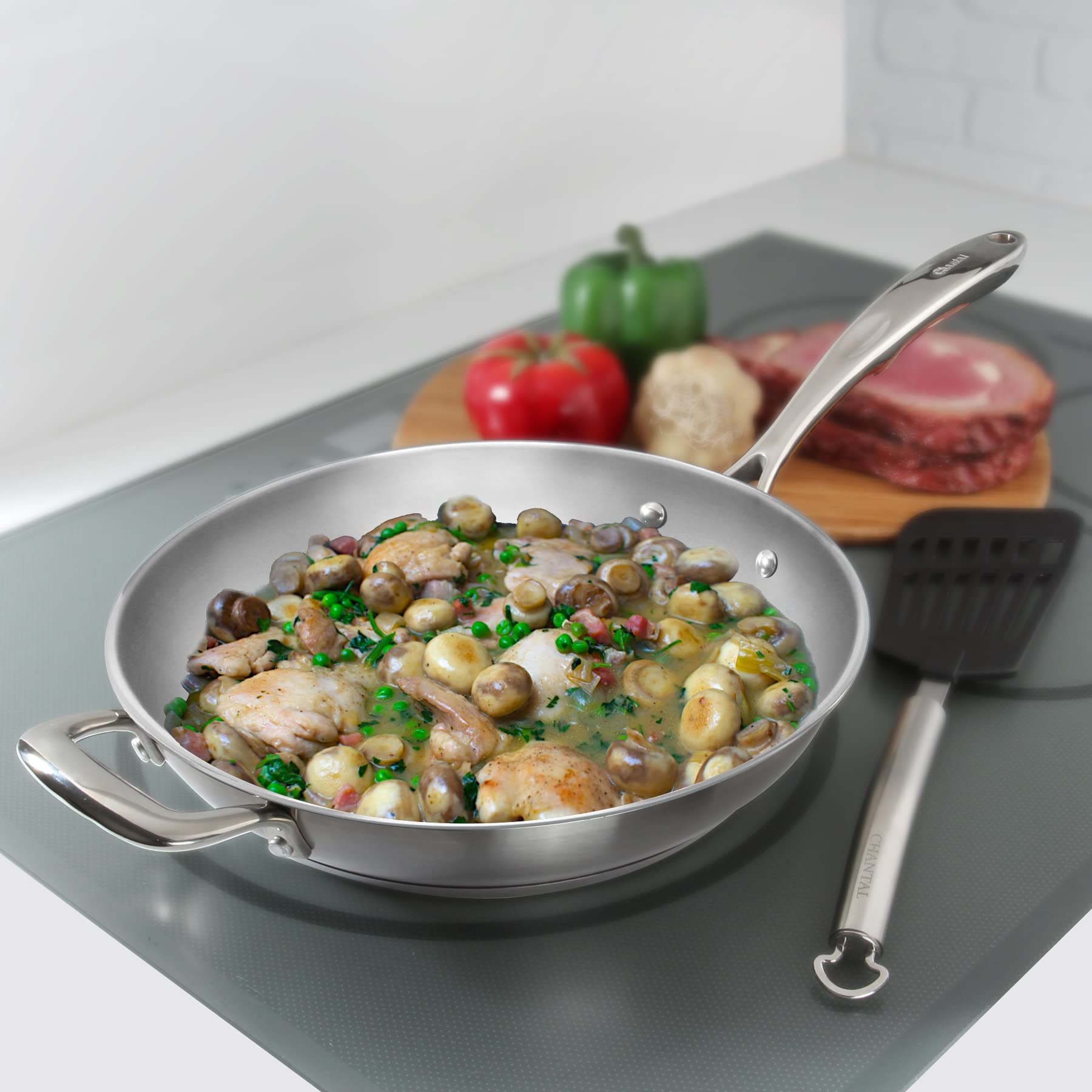 Chantal 12.5 Inch Induction Compatible 21 Fry Pan - Uncoated Stainless Steel Skillet for Professional Cooking, Perfect for Searing, Frying & Sauteing in Home Kitchens & Restaurants