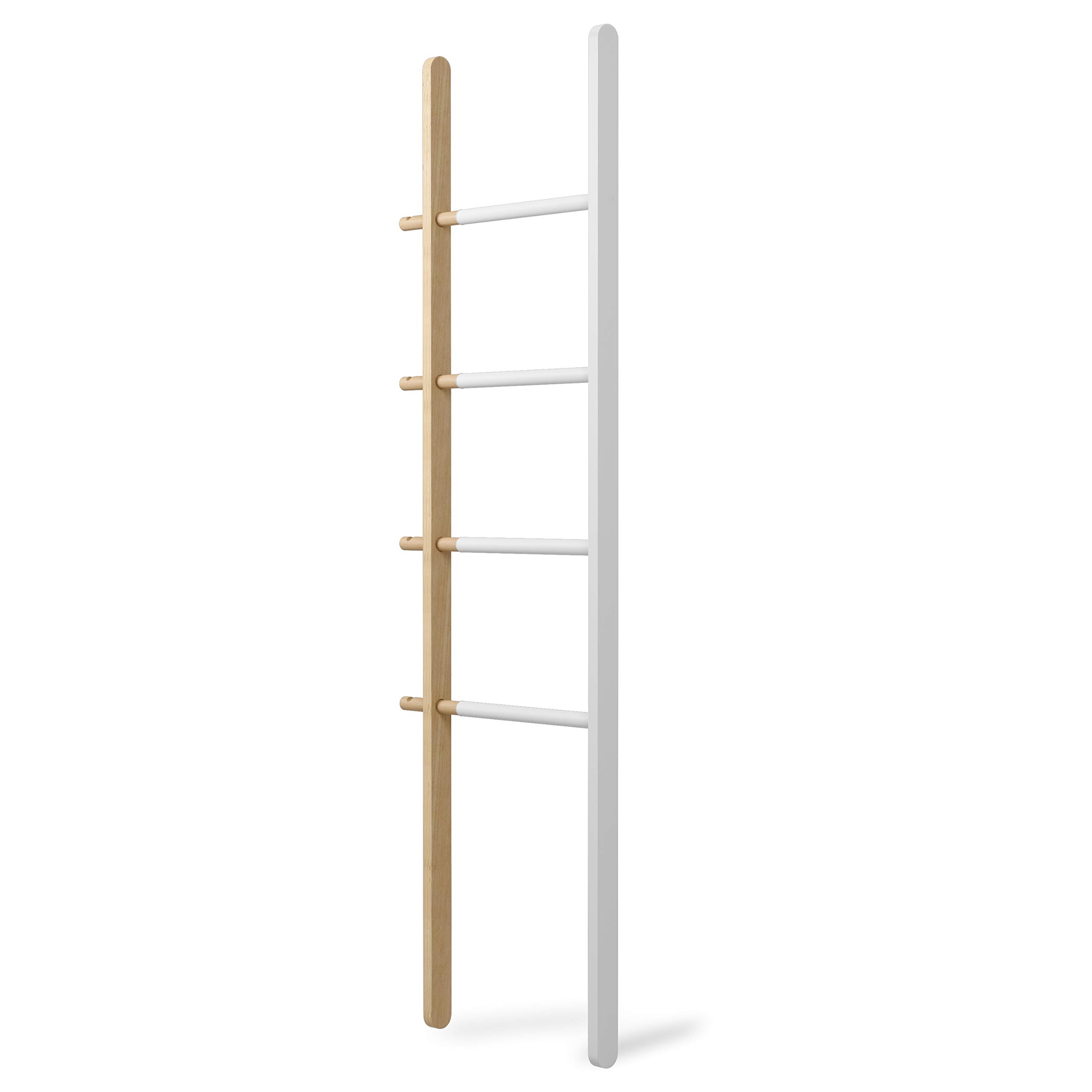 Umbra Hub Ladder - Expandable Freestanding Clothing Rack, Bathroom Towel Holder & Clothes Organizer in White/Natural - Perfect for Bedroom, Laundry Room & Small Space Organization