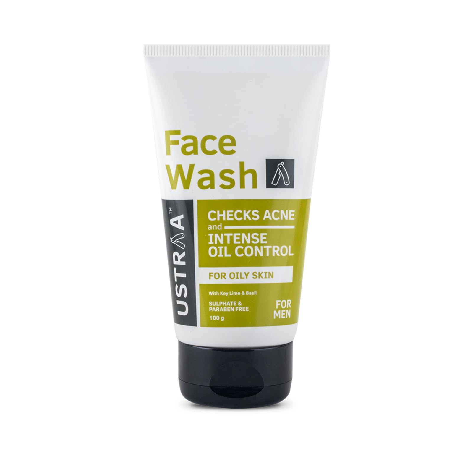 Ustraa Oil Control Face Wash for Oily Skin - 100g with Key Lime & Basil Extract | Deep Cleansing, Removes Excess Oil & Dirt | Sulfate & Paraben Free | Daily Skincare Routine for Men & Women