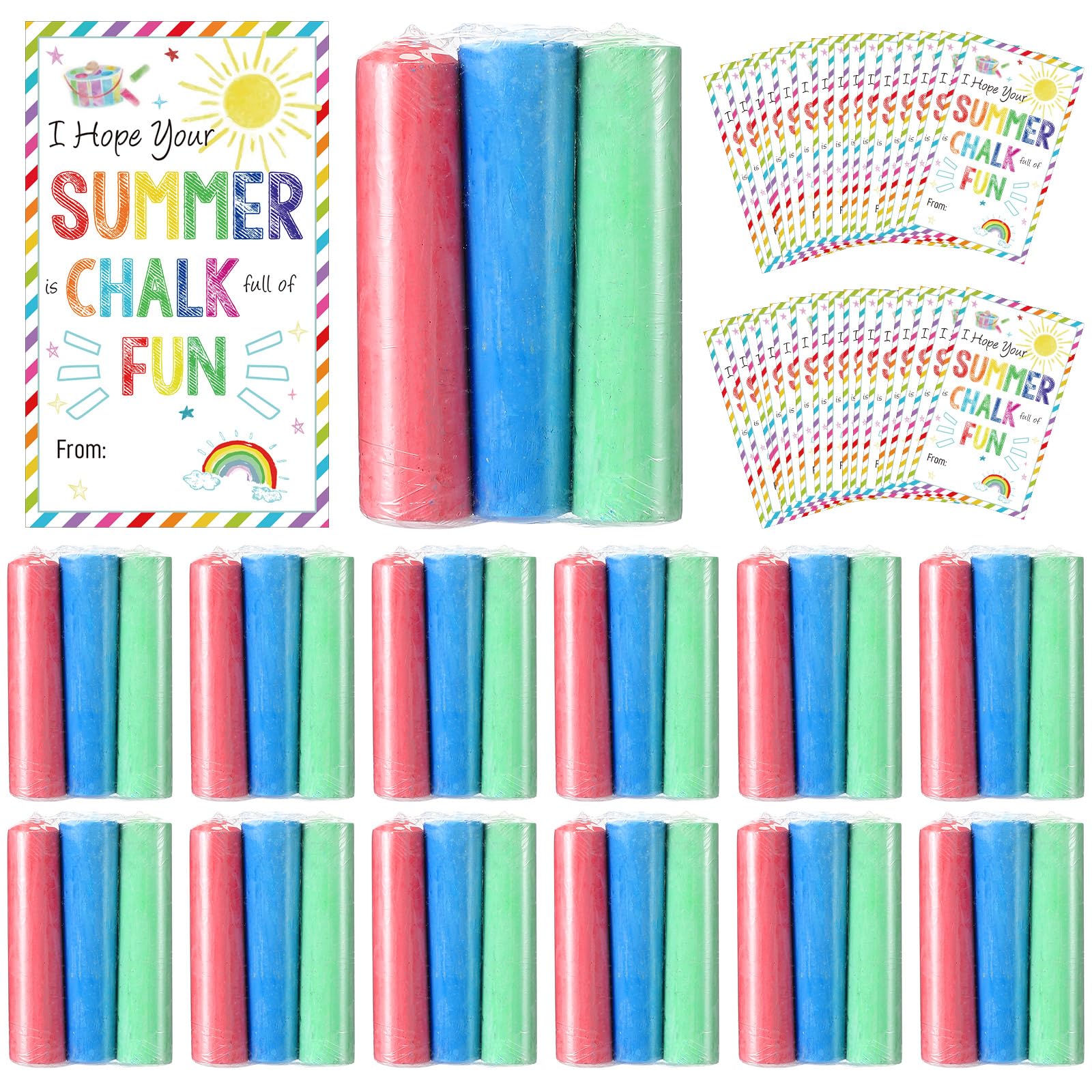 30-Piece Jumbo Washable Sidewalk Chalk Set - Colorful Outdoor Chalk for Kids, Summer Parties & School Gifts | Bulk Non-Toxic Chalk with Fun Gift Tags (3 Vibrant Colors) - Perfect for Birthday Favors, Classroom Rewards & Backyard Creativity