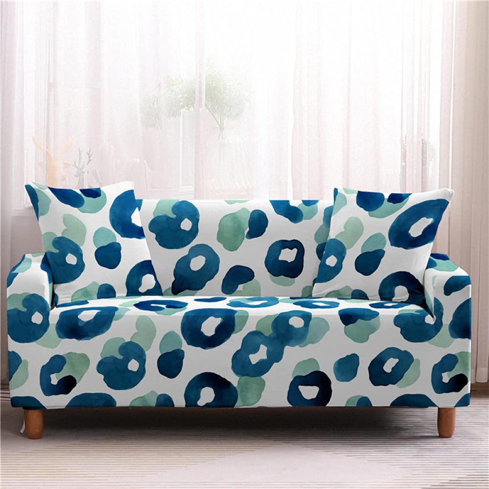 Modern Blue Leopard Print Stretch Sofa Cover - Non-Slip Wrinkle Resistant Sectional Couch Protector for Leather Furniture, Pet Proof Scratch Resistant (Fits 4-Seater, 235x300cm) - Perfect for Living Room, Home Theater & Family Gatherings
