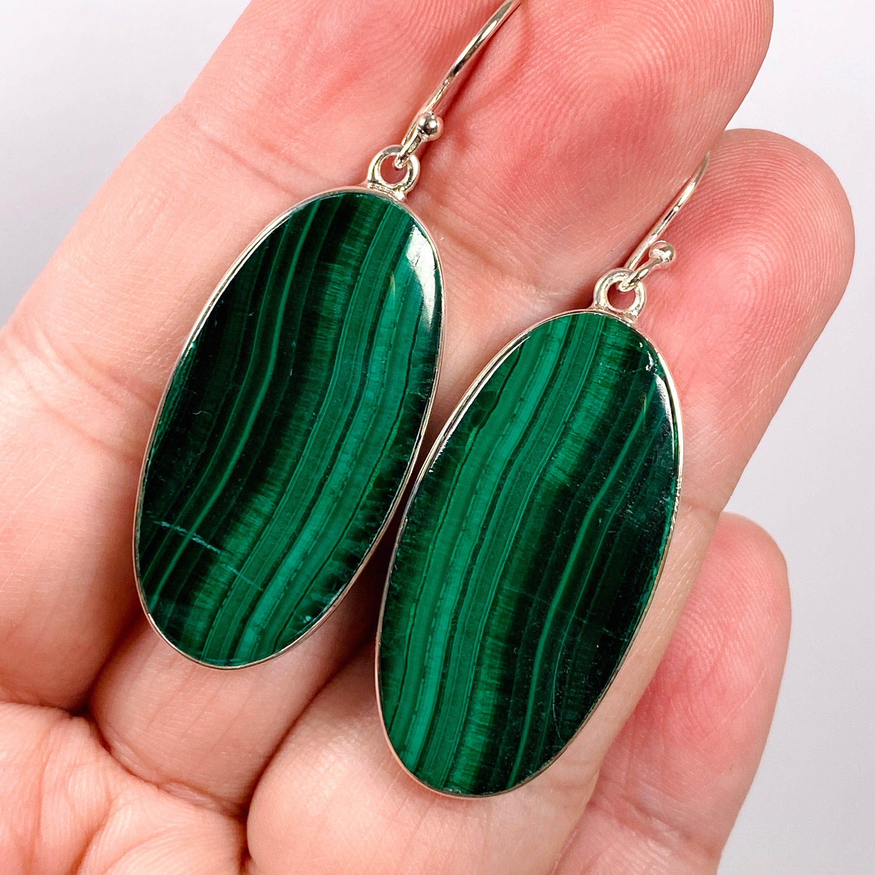 Natural Malachite Oval Earrings KEGJ1340 - Handmade Gemstone Jewelry for Women, Elegant Gift for Her - Perfect for Parties, Weddings & Special Occasions