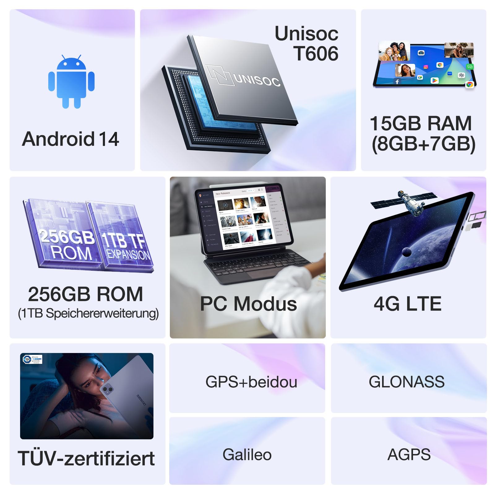 DOOGEE T10 PRO 10 Inch Android 14 Tablet - 15GB RAM 256GB ROM (Expandable to 1TB), Octa-Core Gaming Tablet with 8580mAh Battery, 13MP Camera, 4G Dual SIM, 5G WiFi, TÜV Certified, GPS - Includes Stylus Pen & Business Case - Perfect for Work, Gaming, and Travel