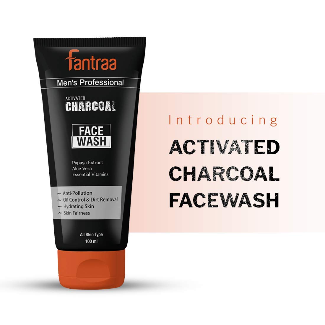 Fantraa Activated Charcoal Face Wash for Acne & Oil Control - 100ml | Anti-Pollution, Skin Brightening & Whitening | All Skin Types | Men & Women | Daily Deep Cleansing for Clearer Skin
