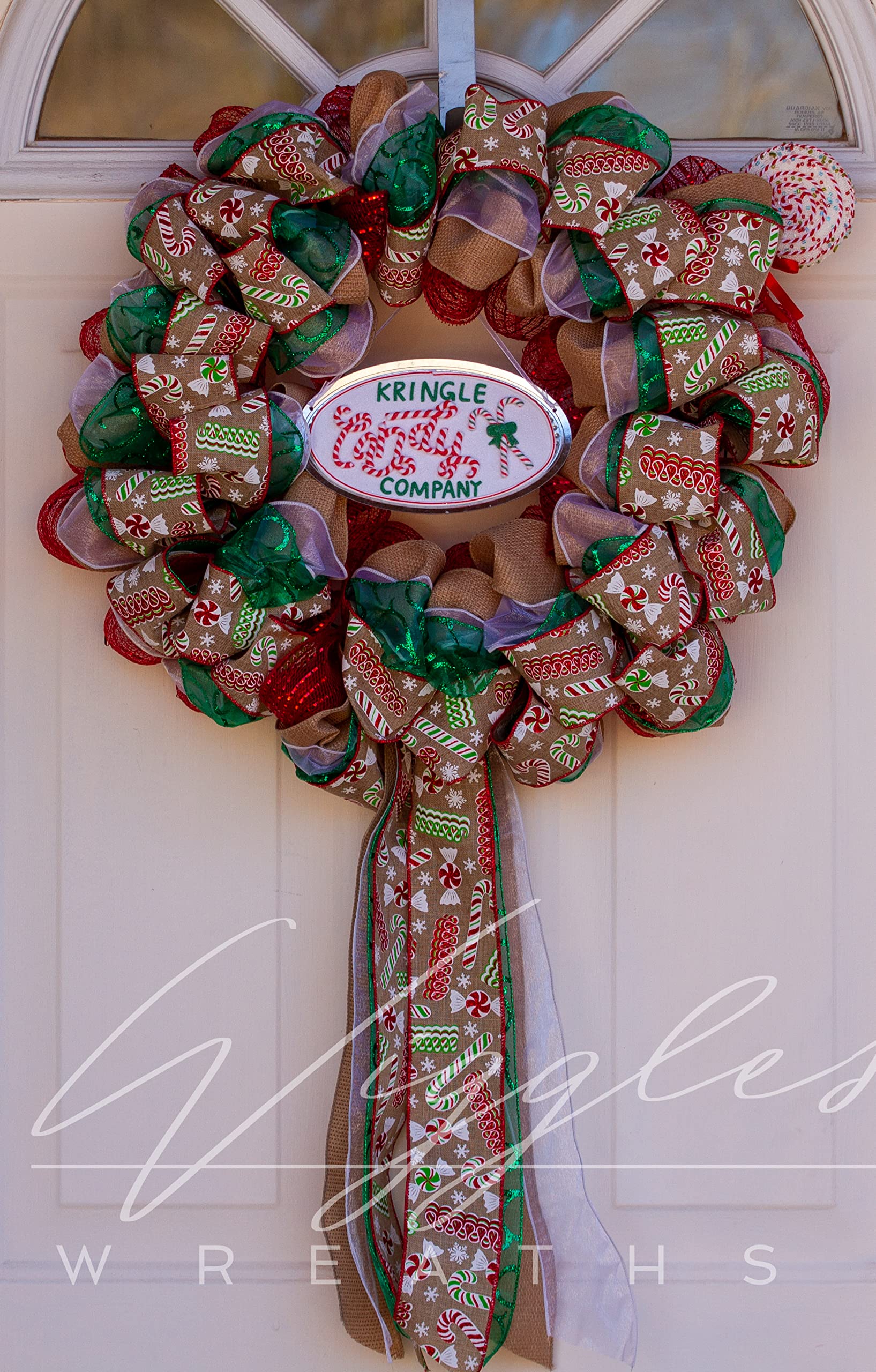 Kringle Candy Company Christmas Wreath - Holiday Front Door Decor for Festive Season | Perfect for Home, Office & Gift Giving