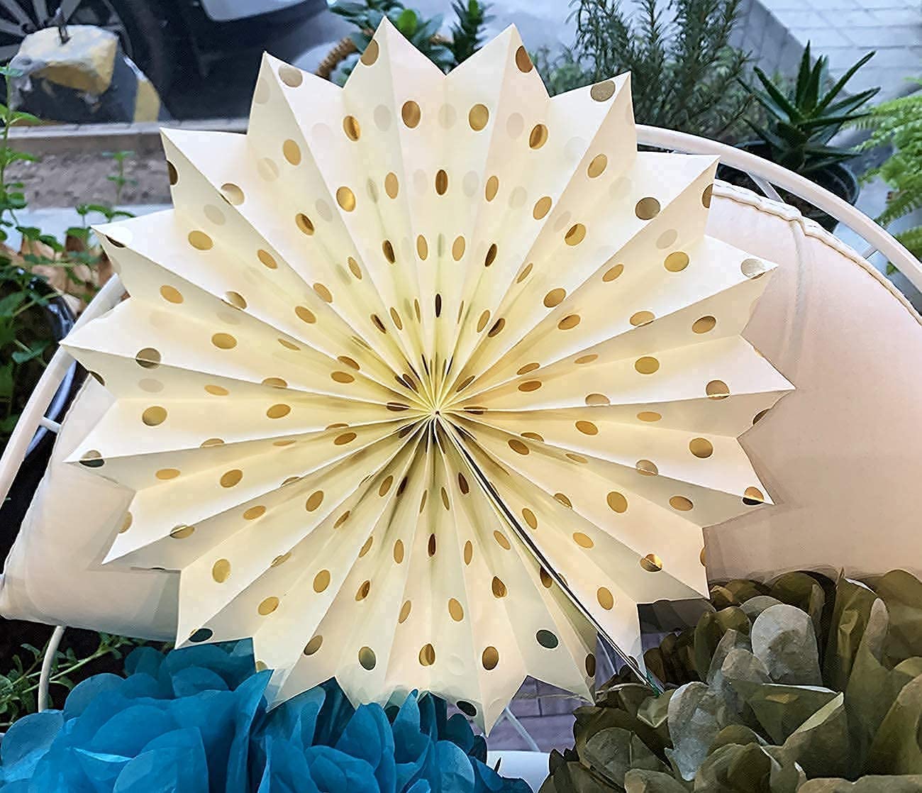 Elegant Teal & Gold Birthday Decorations for Women | Cream & Gold Polka Dot Paper Fans | Bridal Shower & Wedding Party Decor | Turquoise Celebration Supplies – Perfect for Birthday Parties, Bridal Showers, Weddings & Special Events