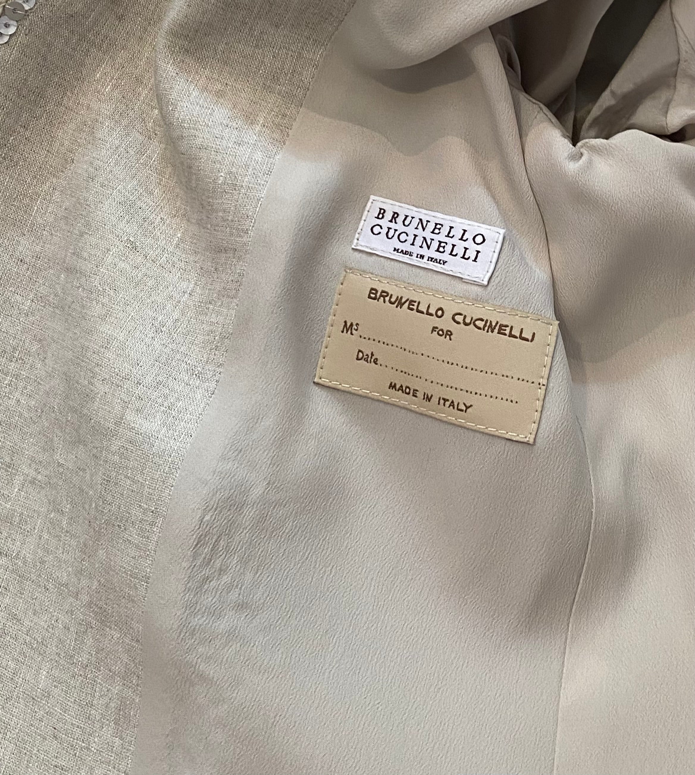 Brunello Cucinelli Grey Blue Sequin Linen Blazer for Women | Size IT 42 / US 6 | Elegant Evening Wear for Parties & Special Occasions