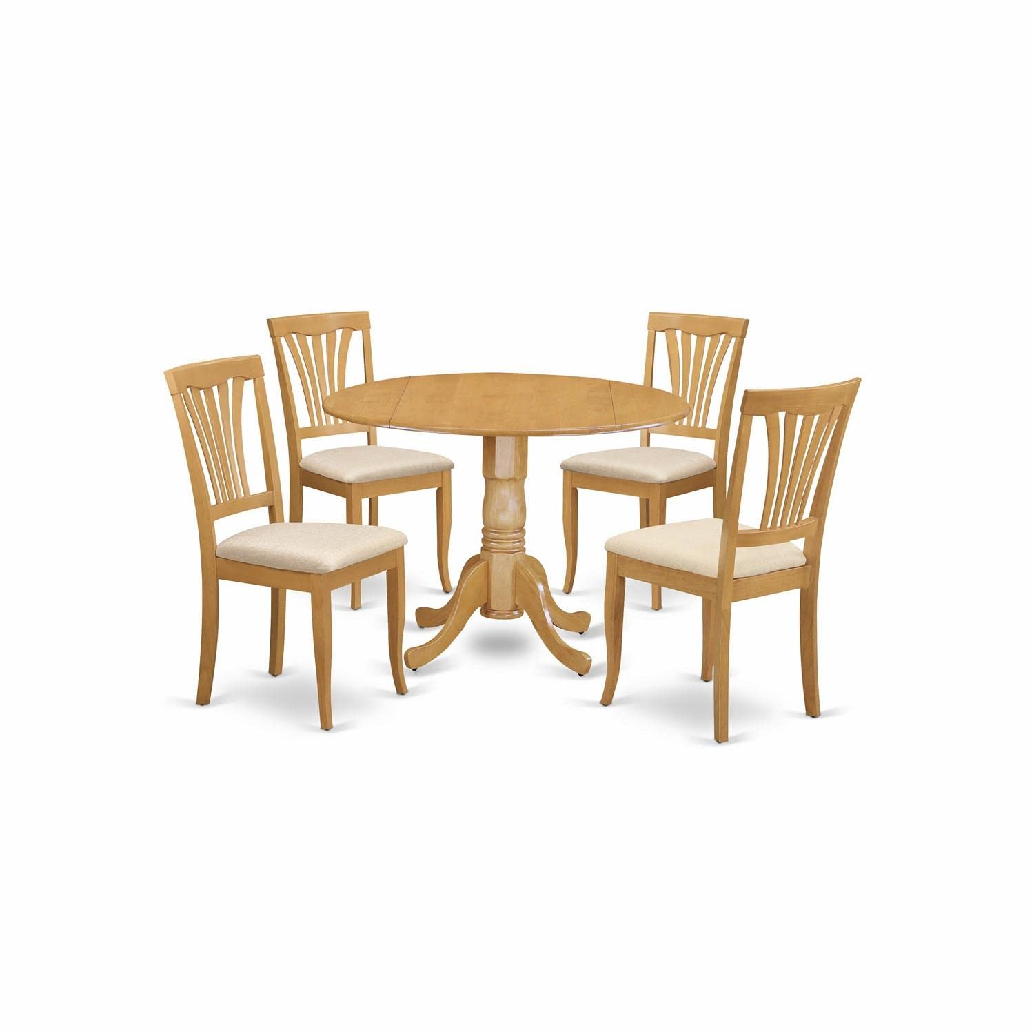 East West Furniture 5-Piece Kitchen Table & Chairs Set - Round Oak Dining Table with Drop Leaf & 4 Linen Fabric Chairs, 42x42 Inch - Perfect for Small Spaces, Breakfast Nooks & Cozy Dining Rooms