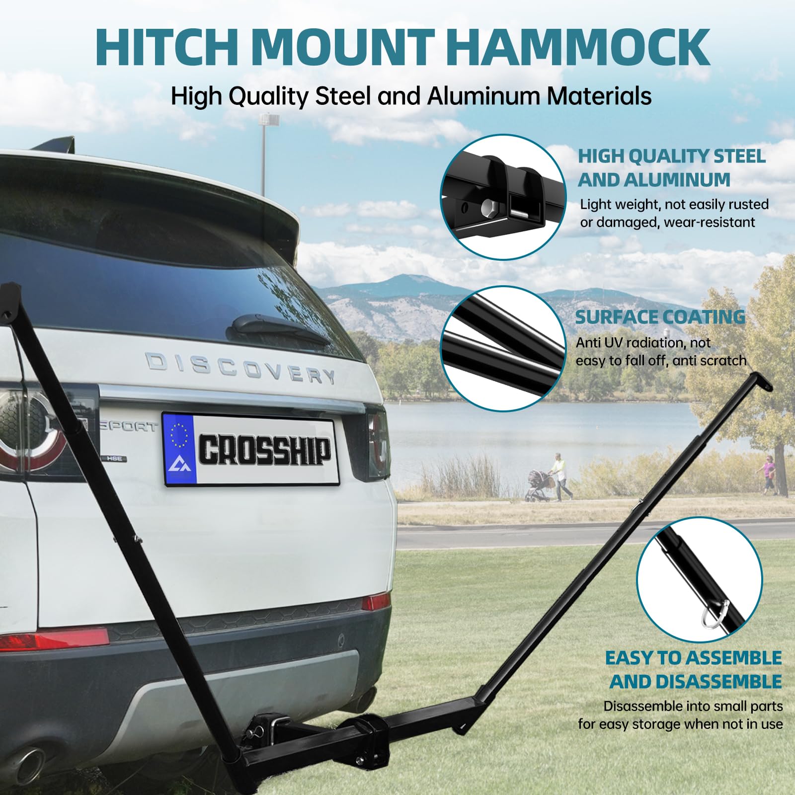 Heavy Duty Hitch Mount Hammock Stand with Parachute Nylon Hammock & Storage Bag - Fits 2'' Receiver for Class III/IV Trucks - 350lbs Capacity - Perfect for Camping, Backyard, RV Travel & Outdoor Adventures