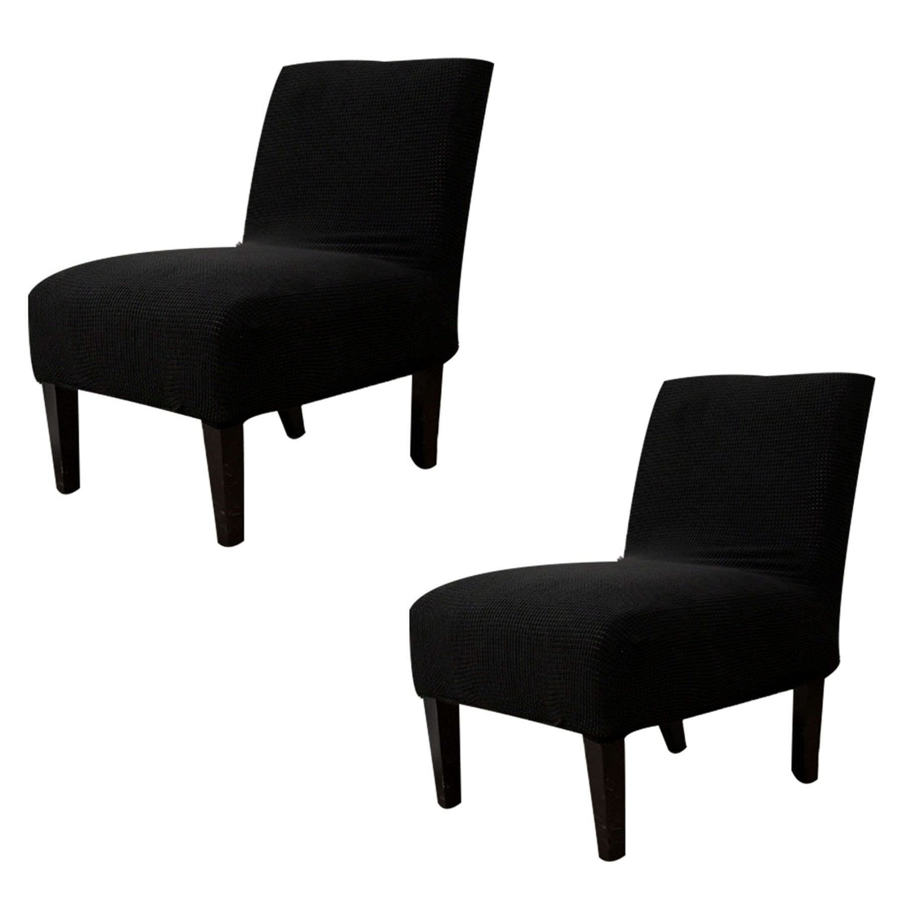 Stretch Armless Chair Slipcover - Jacquard Washable Furniture Protector for Living Room, Dining Room & Hotel (Black, 2-Pack) | Perfect for Home Decor, Guest Seating & Sofa Protection