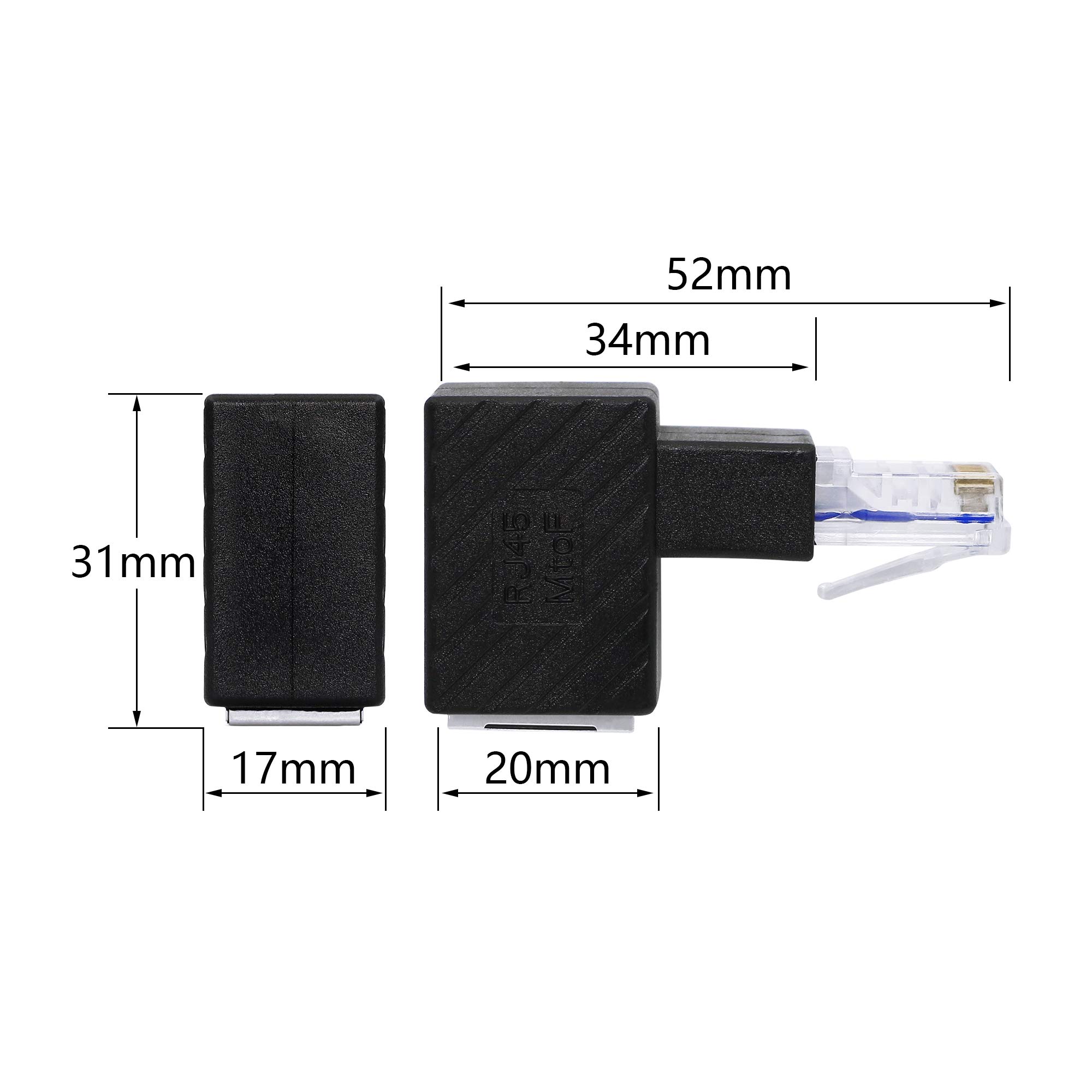 RIIEYOCA 90 Degree Down Angle Ethernet Adapter - 2 Pack RJ45 Male to Female Cat6 LAN Network Extension Connector for Computer, Laptop, Router - Perfect for Tight Spaces & Cable Management in Home Office, Gaming Setup & Server Rooms