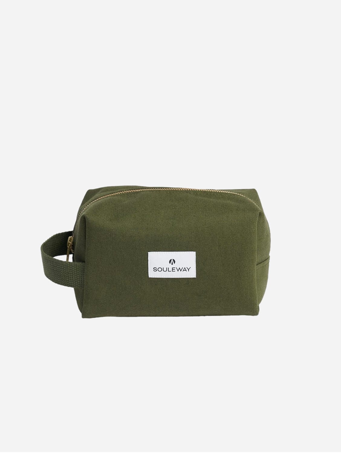 Natural Cotton Canvas Classic Washbag S - Eco-Friendly Travel Toiletry Bag for Men & Women | Dark Olive | Perfect for Gym, Camping, and Business Trips