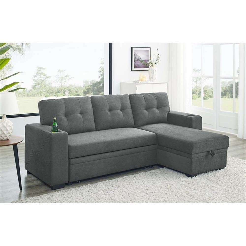 Gray Polyester Blend Fabric Convertible Sectional Sofa - Modern Modular Living Room Furniture for Small Spaces & Apartments