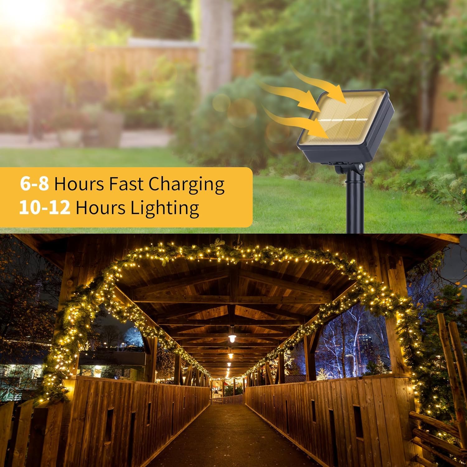 2025 Upgraded 2 Pack Solar String Lights Outdoor - 110FT 300LED Waterproof Solar Fairy Lights with 8 Modes | Perfect for Christmas Tree, Patio, Garden, Yard, Wedding & Holiday Decorations (Warm White)