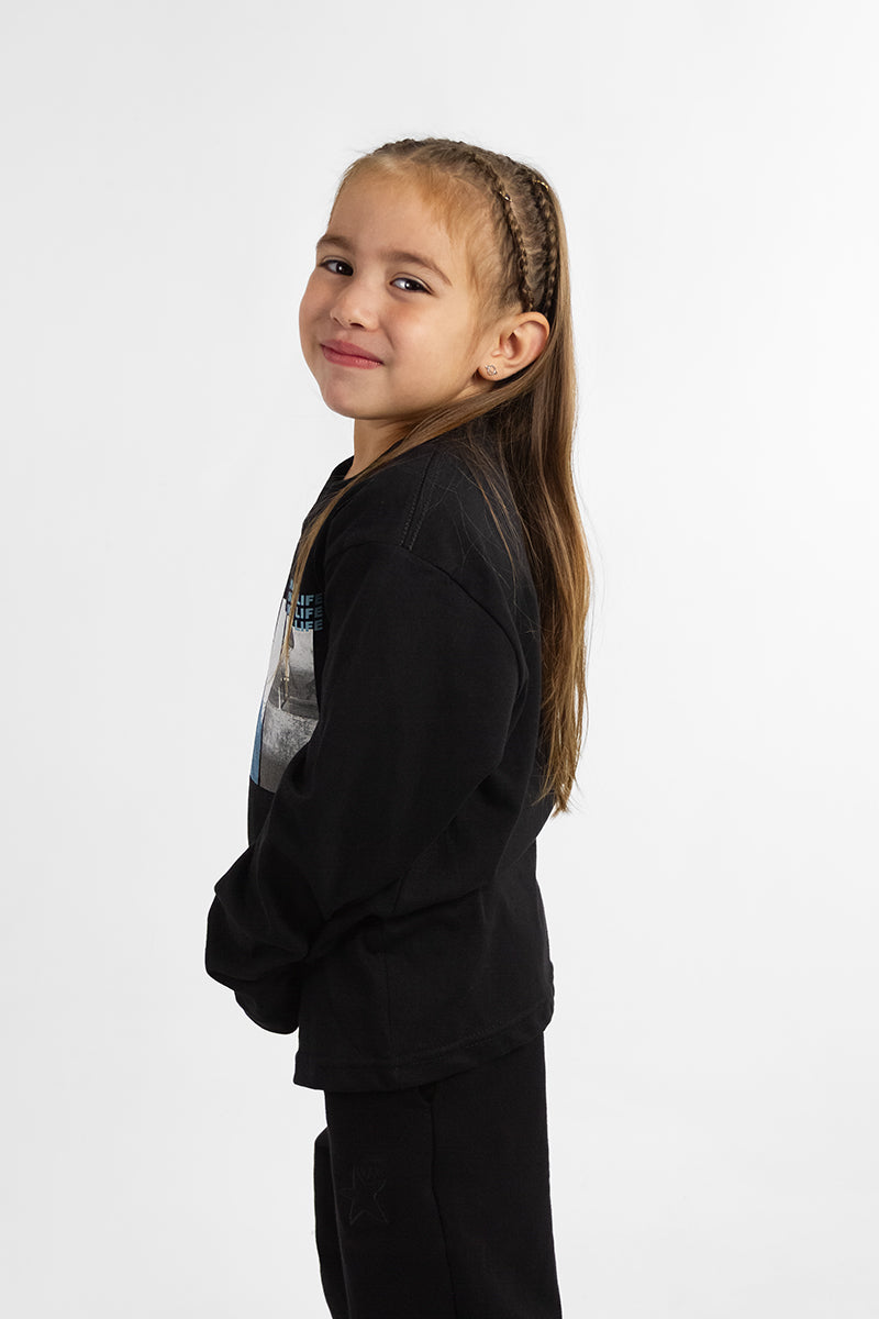 OCN Kids Original Long Sleeve T-Shirt - Black 668D0 | Soft & Comfortable Cotton Shirt for Boys & Girls | Perfect for School, Playdates & Everyday Wear